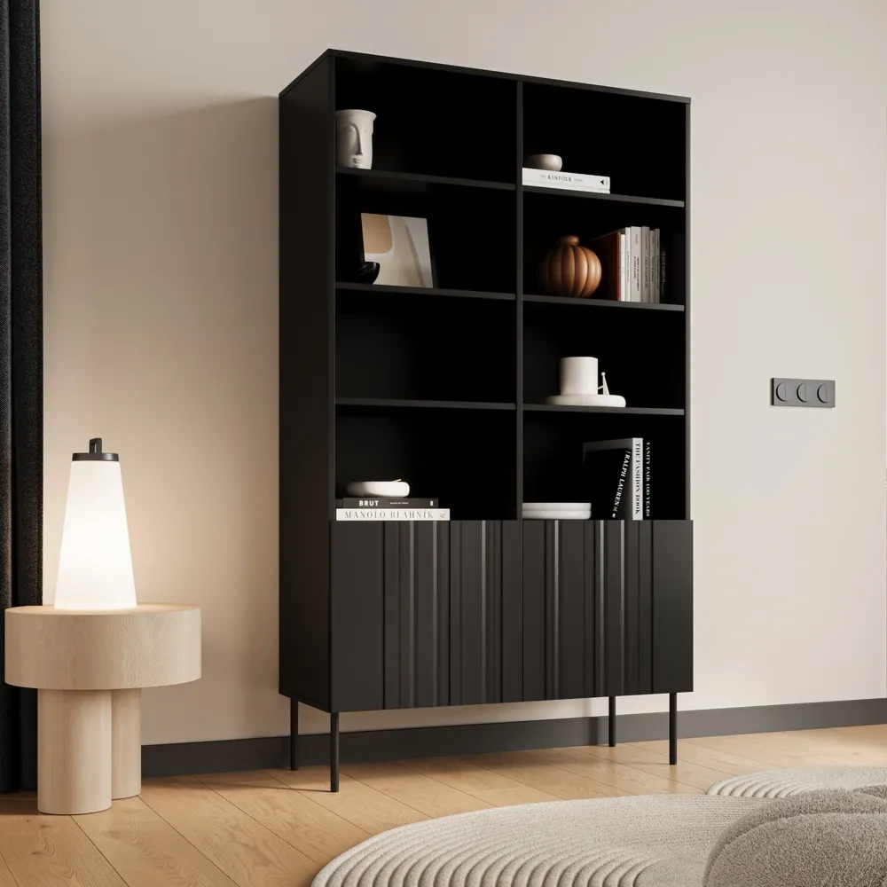 Regał do salonu czarny mat 100 x 40 x 175 cm Milo
