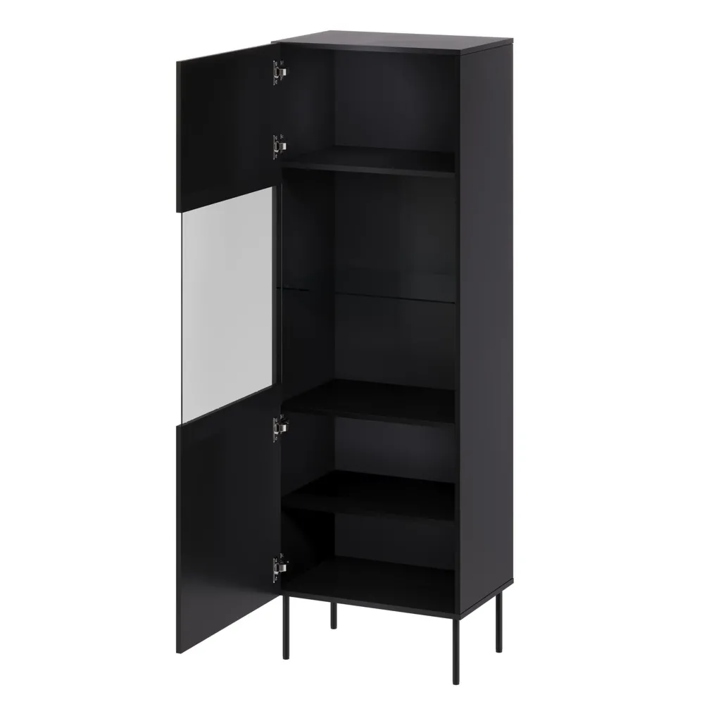 Witryna jednodrzwiowa czarna mat 60 x 180 cm Milo