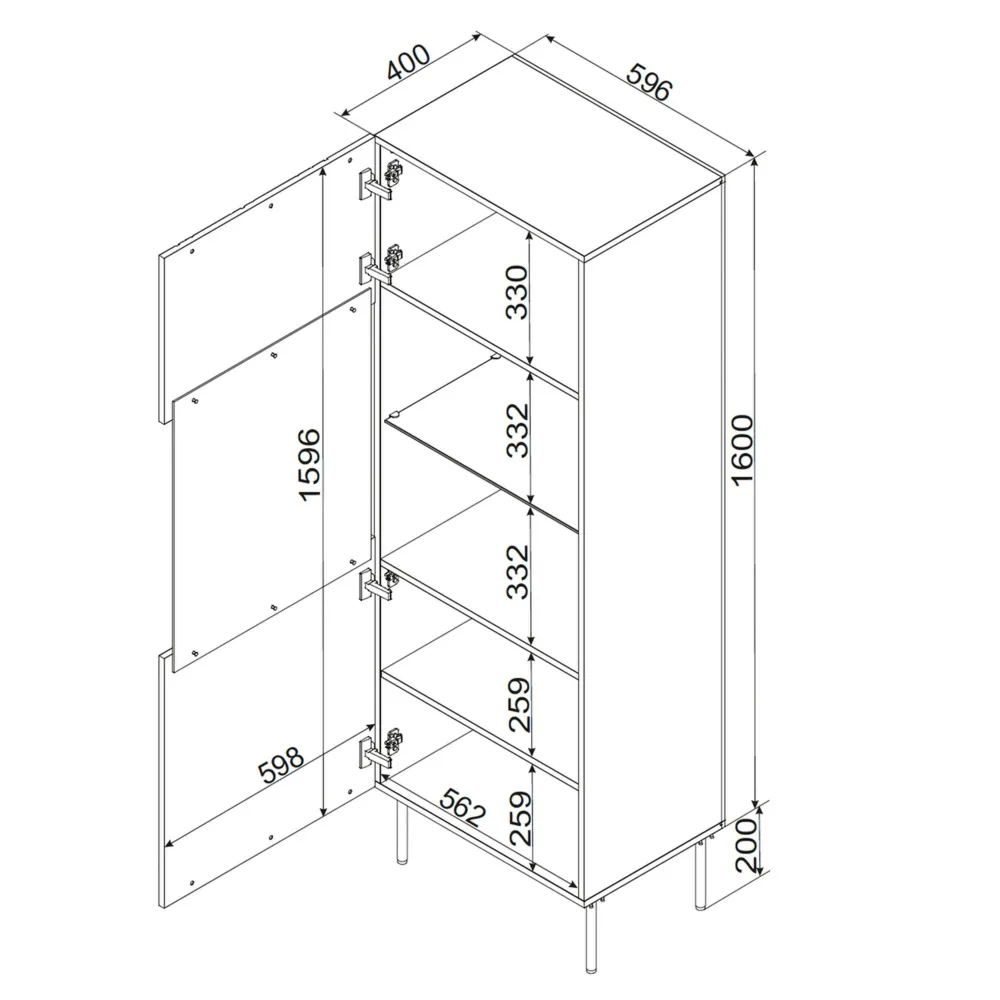Witryna jednodrzwiowa beżowa mat 60 x 180 cm Milo