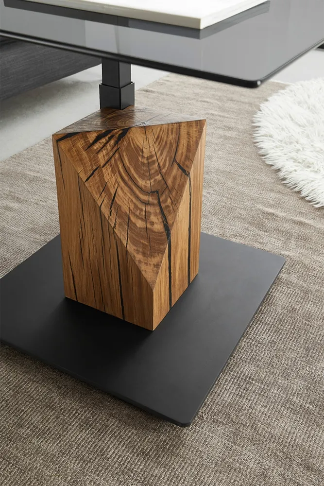 Stolik kawowy szklany szary / dąb olejowany 70 x 70 cm Quadro