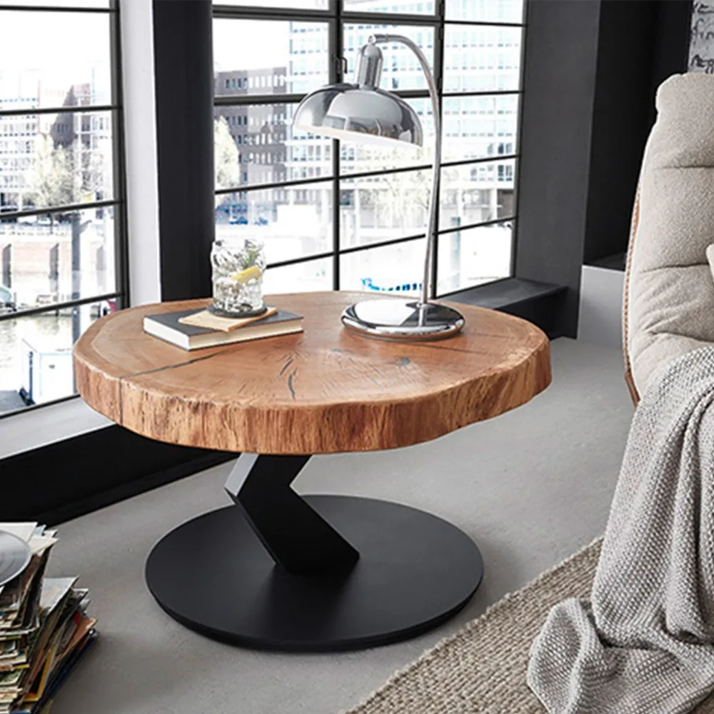 Stolik kawowy okrągły dąb olejowany / czarny mat 75 cm Trunk 1