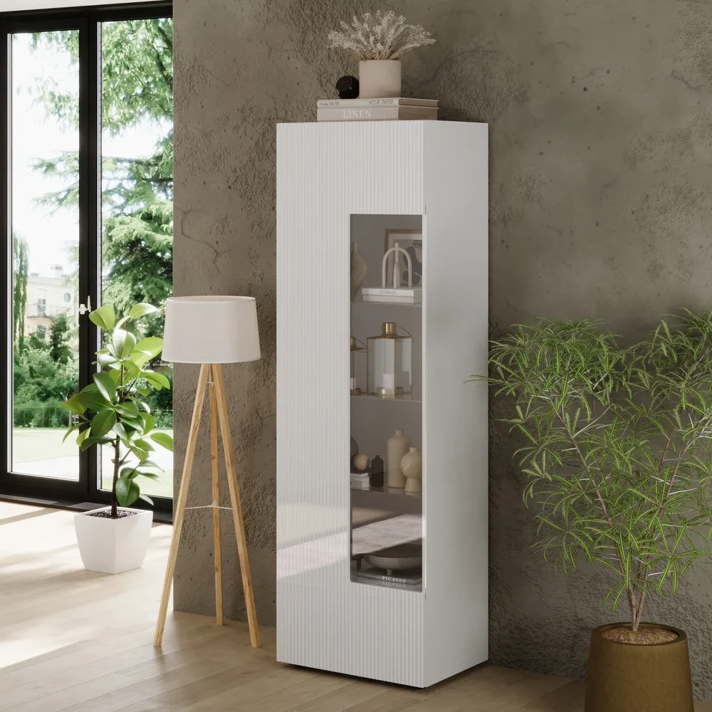 Witryna jednodrzwiowa biała połysk 60 x 187 cm Corda