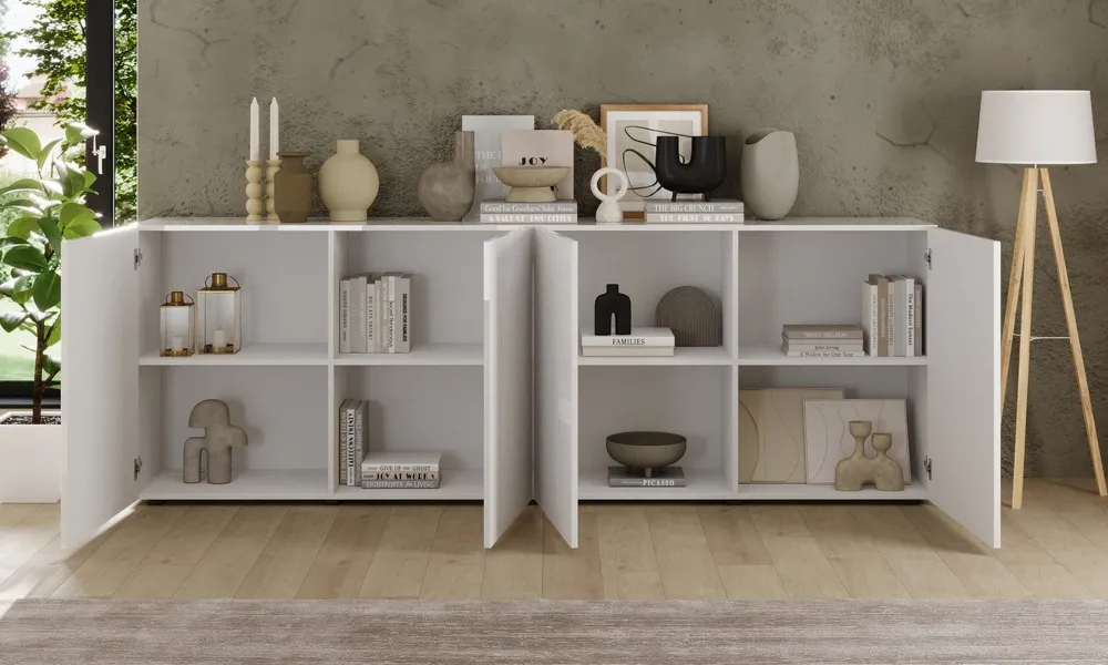 Komoda z drzwiami biała połysk 241 cm Corda