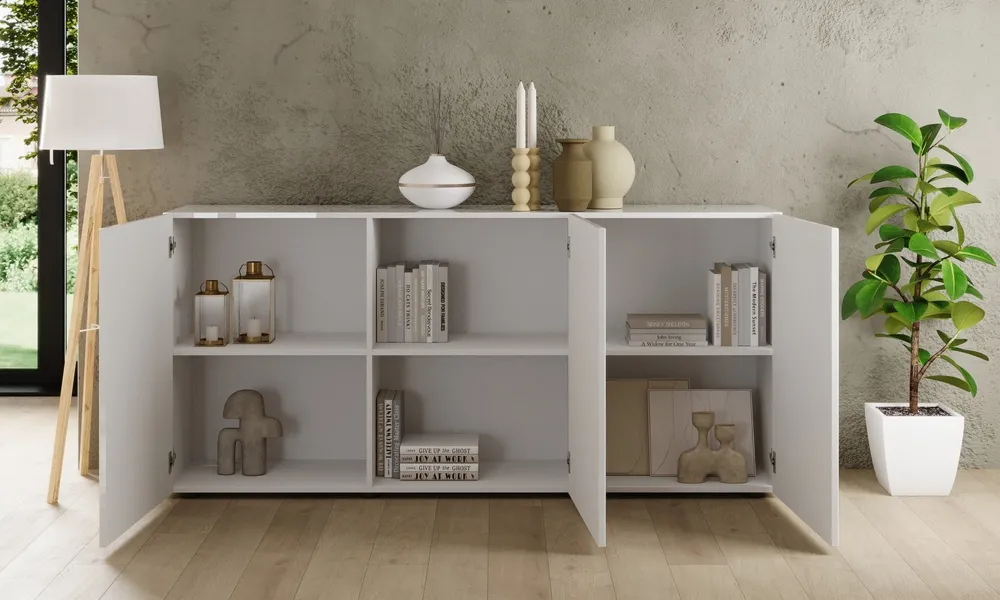 Komoda z drzwiami biała połysk 181 cm Corda