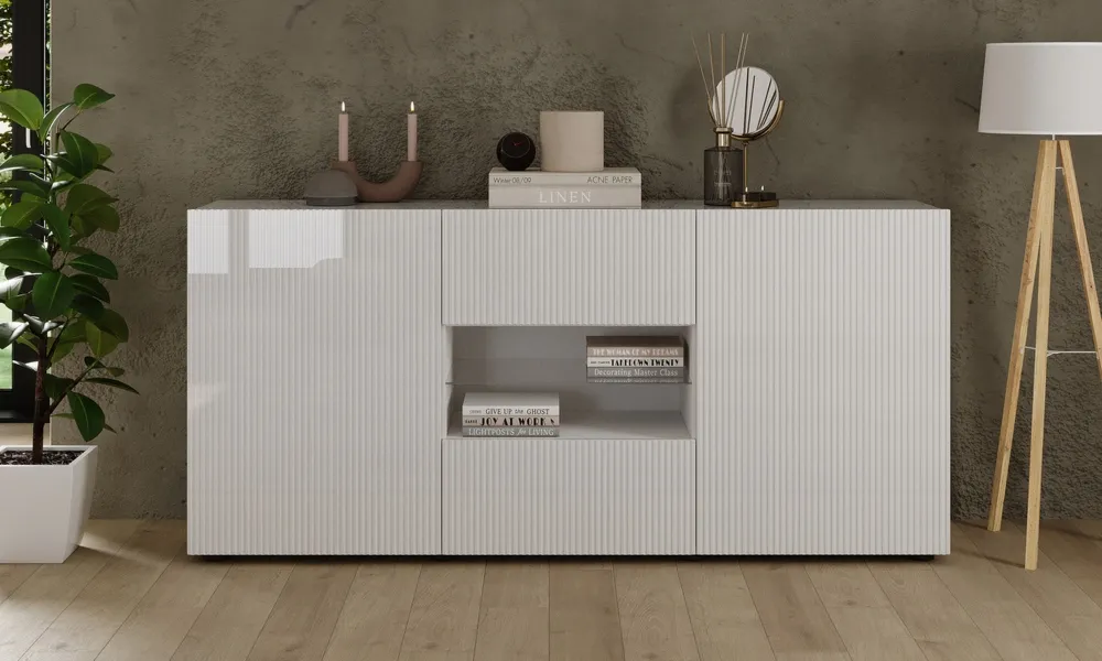 Komoda z szufladami i drzwiami biała połysk 181 cm Corda