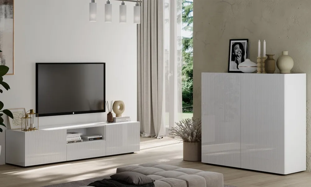 Szafka RTV biała połysk 184 cm Corda