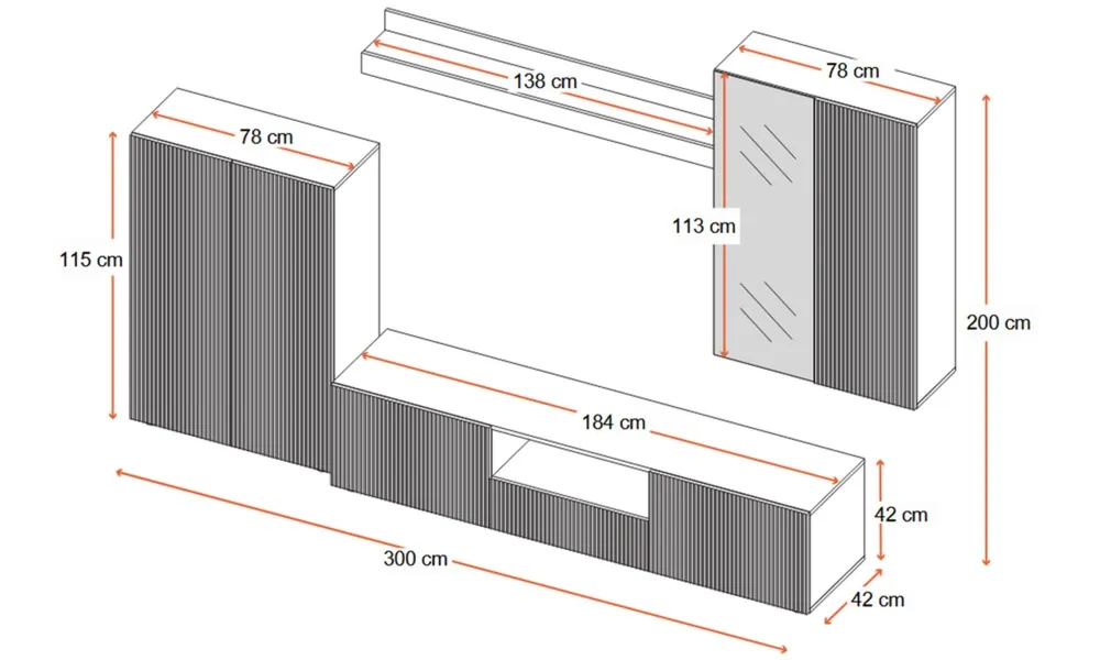 Meblościanka do salonu biała połysk 300 cm Corda