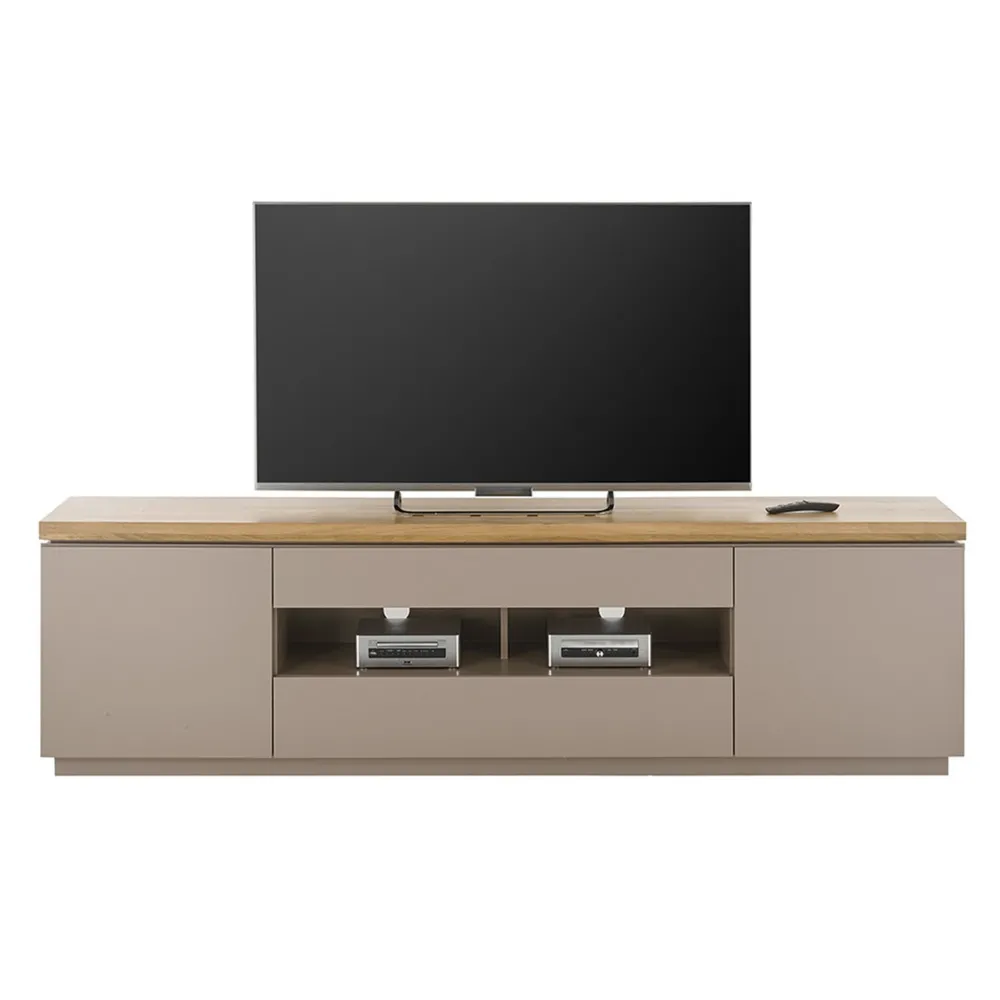 Szafka RTV beżowoszara / drewno akacjowe mat 200 cm Cavo