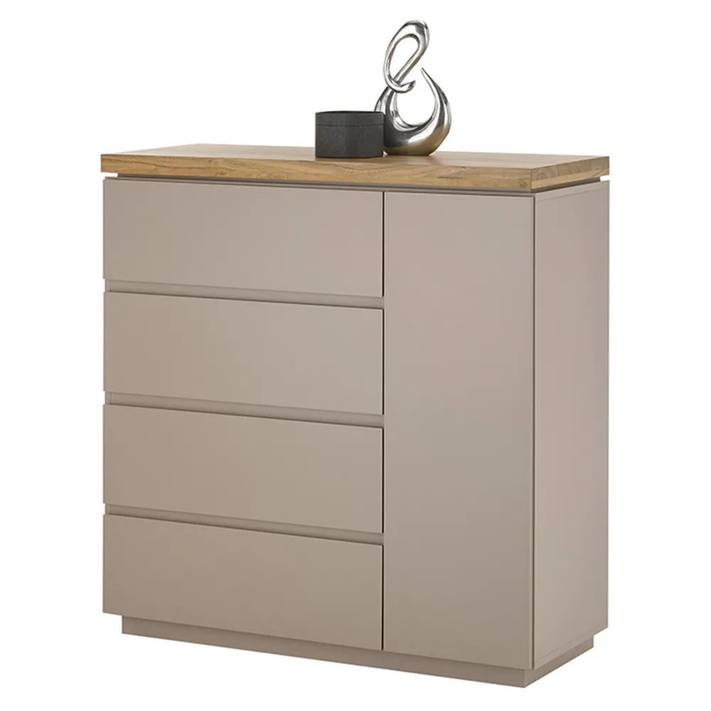 Komoda z szufladami i drzwiami beżowoszara / drewno akacjowe mat 100 cm Cavo