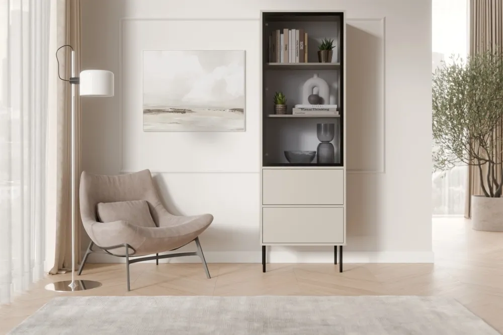 Witryna jednodrzwiowa z szufladami kaszmir mat 60 x 185 cm Linoa