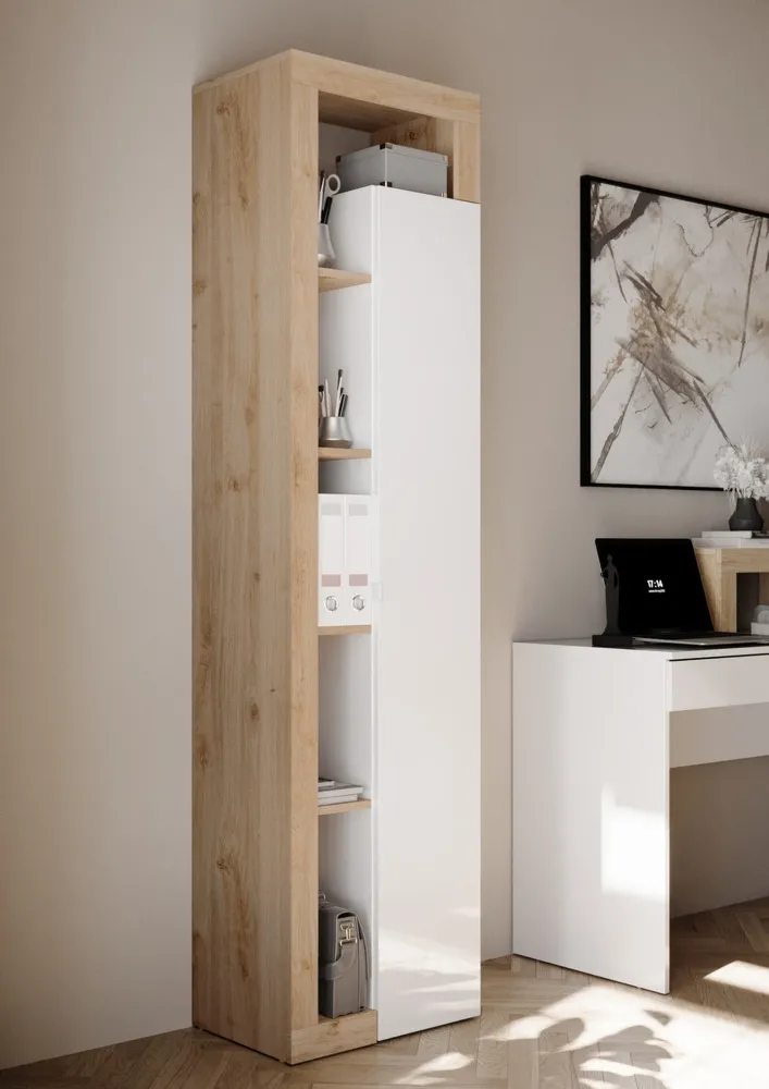 Regał biurowy z drzwiami biały / dąb Cadiz wysoki połysk / mat 50 x 33 x 189 cm Verden