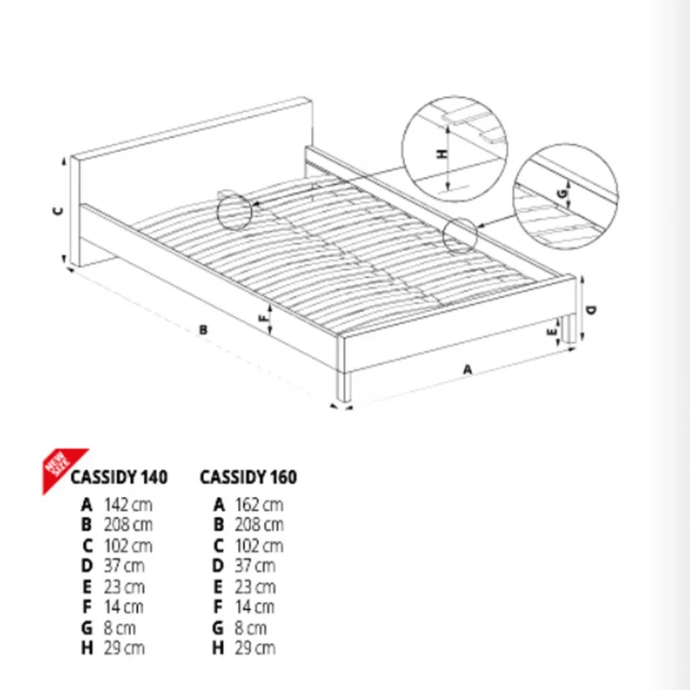 Łóżko dwuosobowe szare / orzech 140x200 cm Cassidy