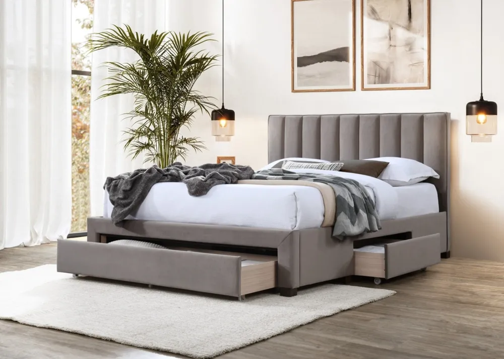Łóżko tapicerowane z szufladą szare 160x200 cm Grace