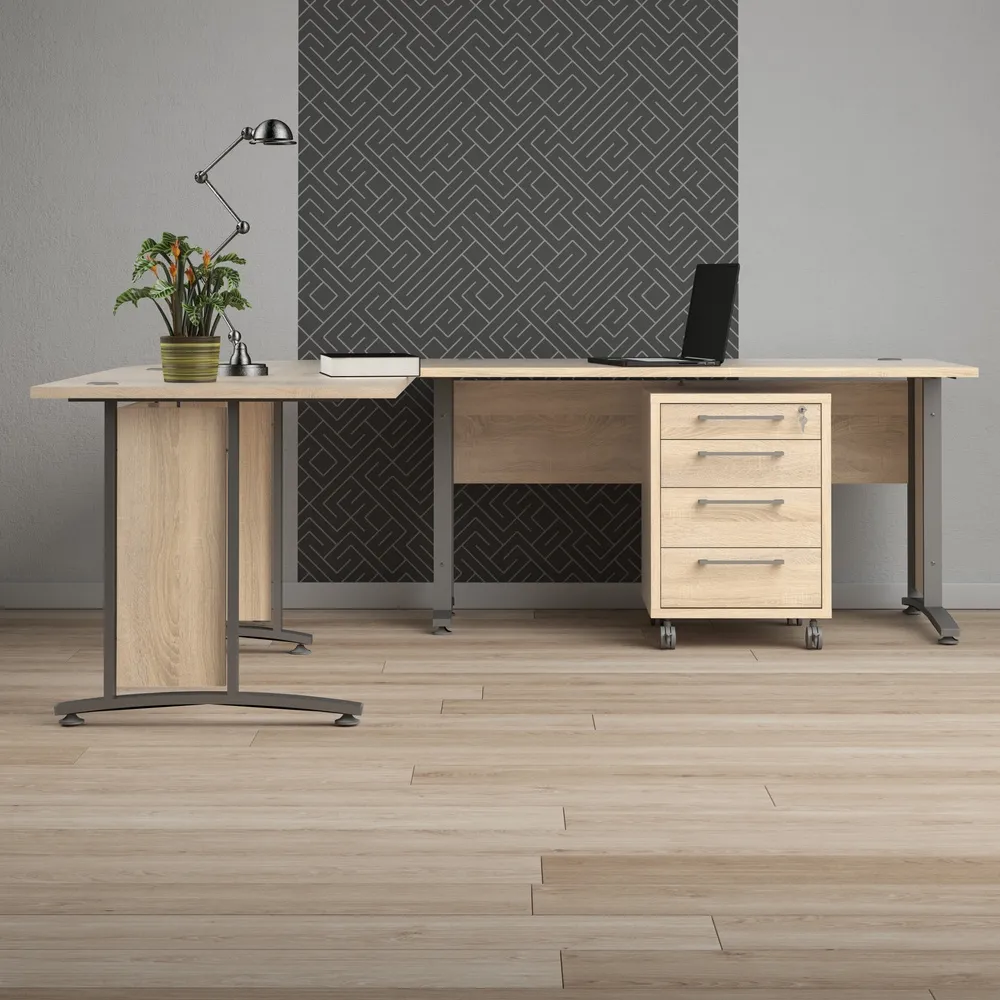 Biurko narożne z kontenerkiem dąb sonoma mat 230 cm Prima