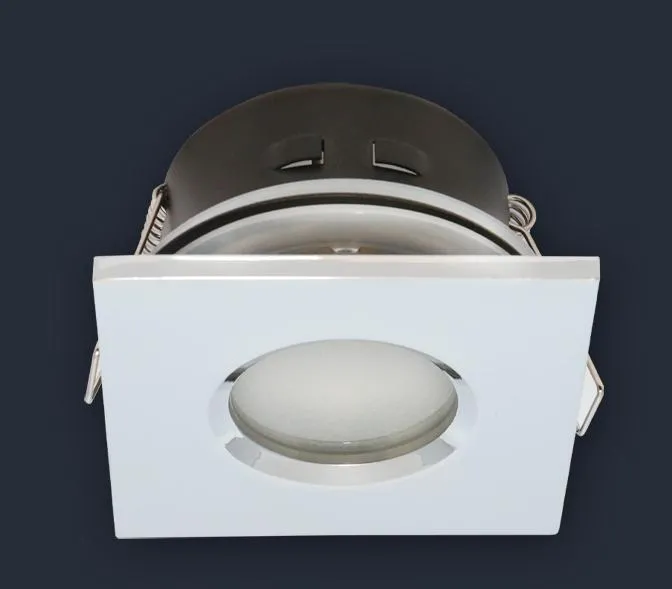 Oprawka halogenowa sufitowa wodoodporna, kwadratowa, stała, odlew - chrom