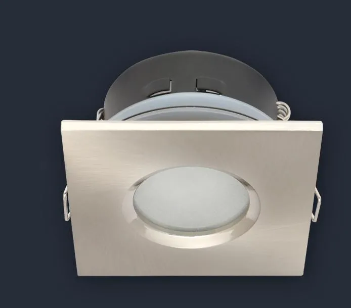 Oprawy sufitowe - halogenowa sufitowa oprawa wodoodporna, kwadratowa, stała, odlew - satyna