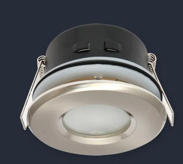 Oprawka halogenowa sufitowa wodoodporna, okrągła, stała, odlew - satyna