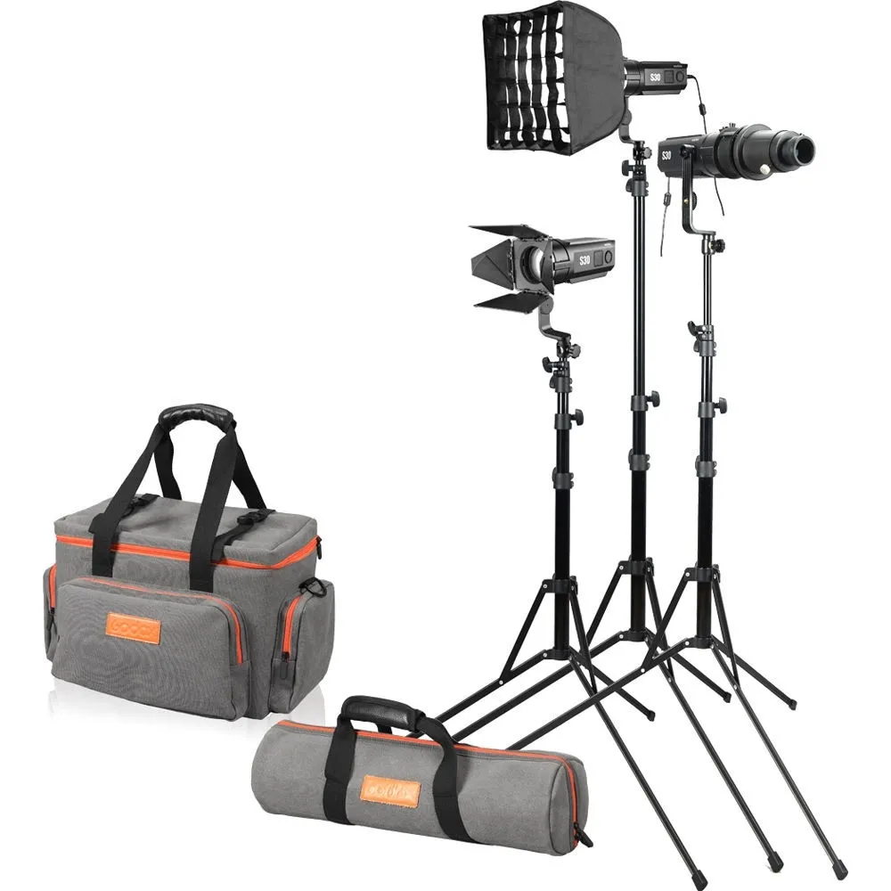 Godox SA-D zestaw S30 kit: 3x lampa s30 LED 3x statyw 2x softbox i akcesoria