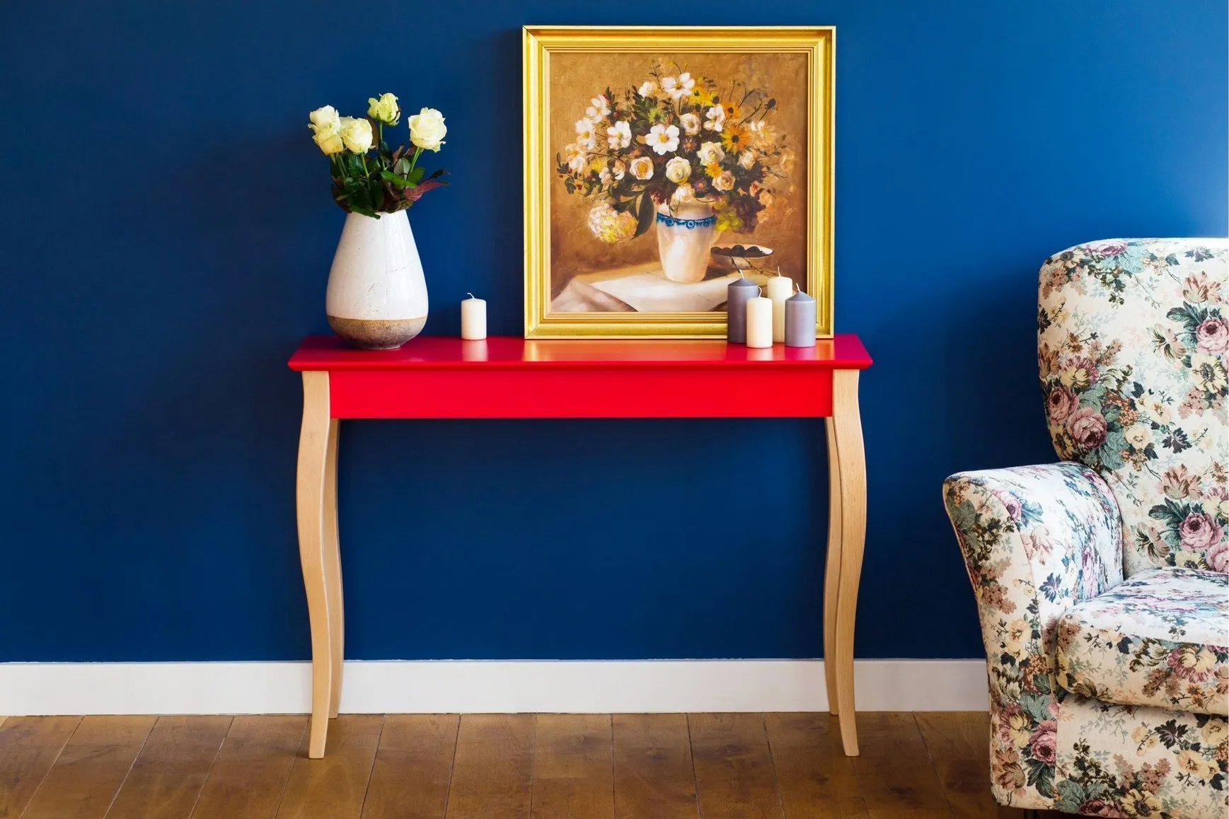 Konsola LILLO 85x35cm  Białe Nogi / Czerwona