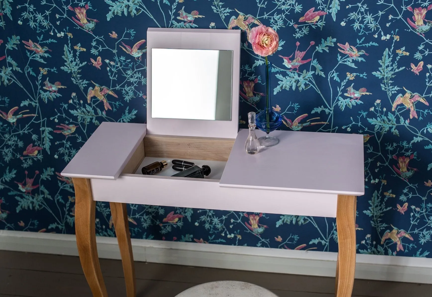 Toaletka LILLO z Lusterkiem - 65x35cm Białe Nogi / Granatowa