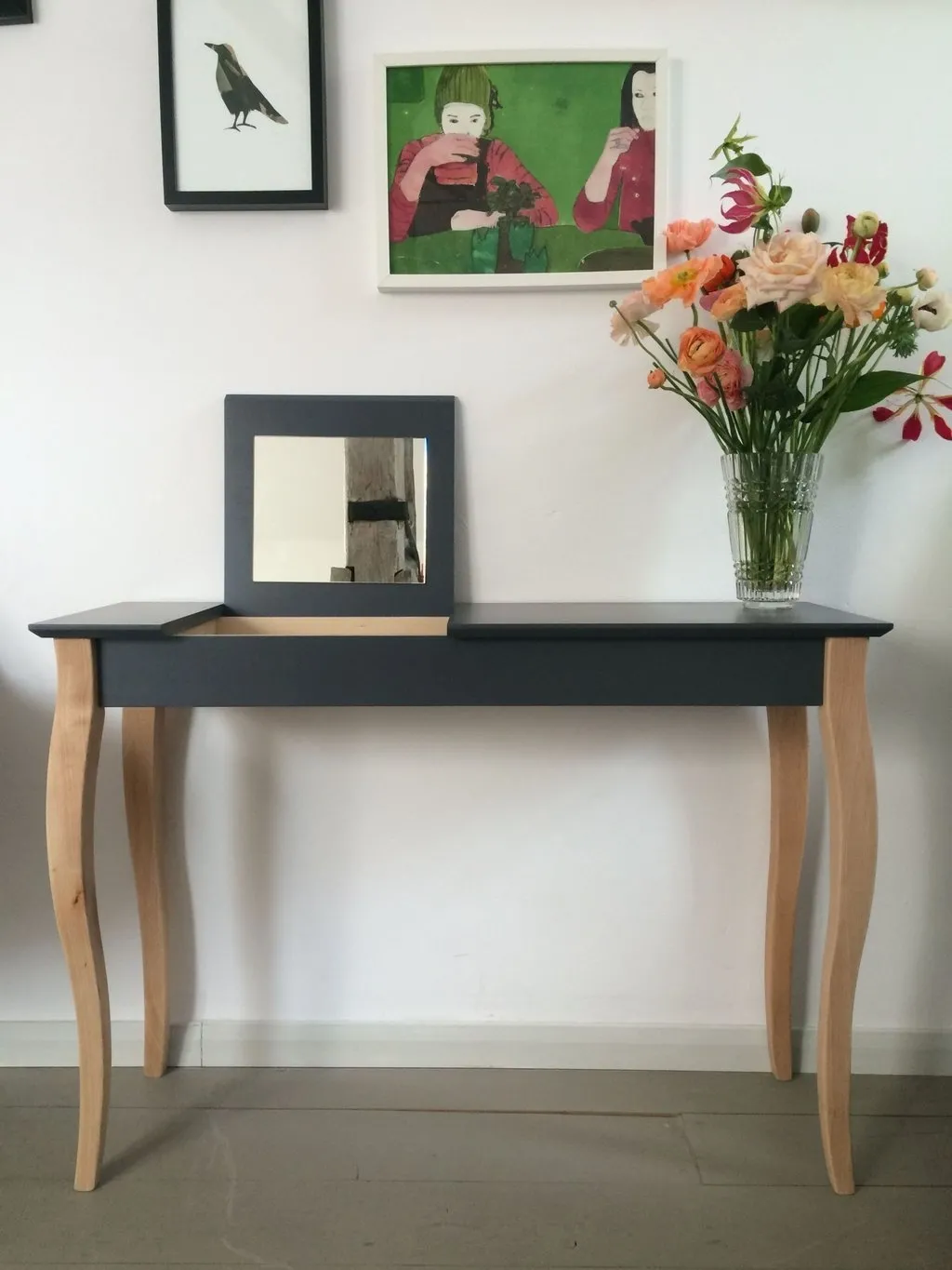 Toaletka LILLO z Lusterkiem - 85x35cm Białe Nogi / Czerwona