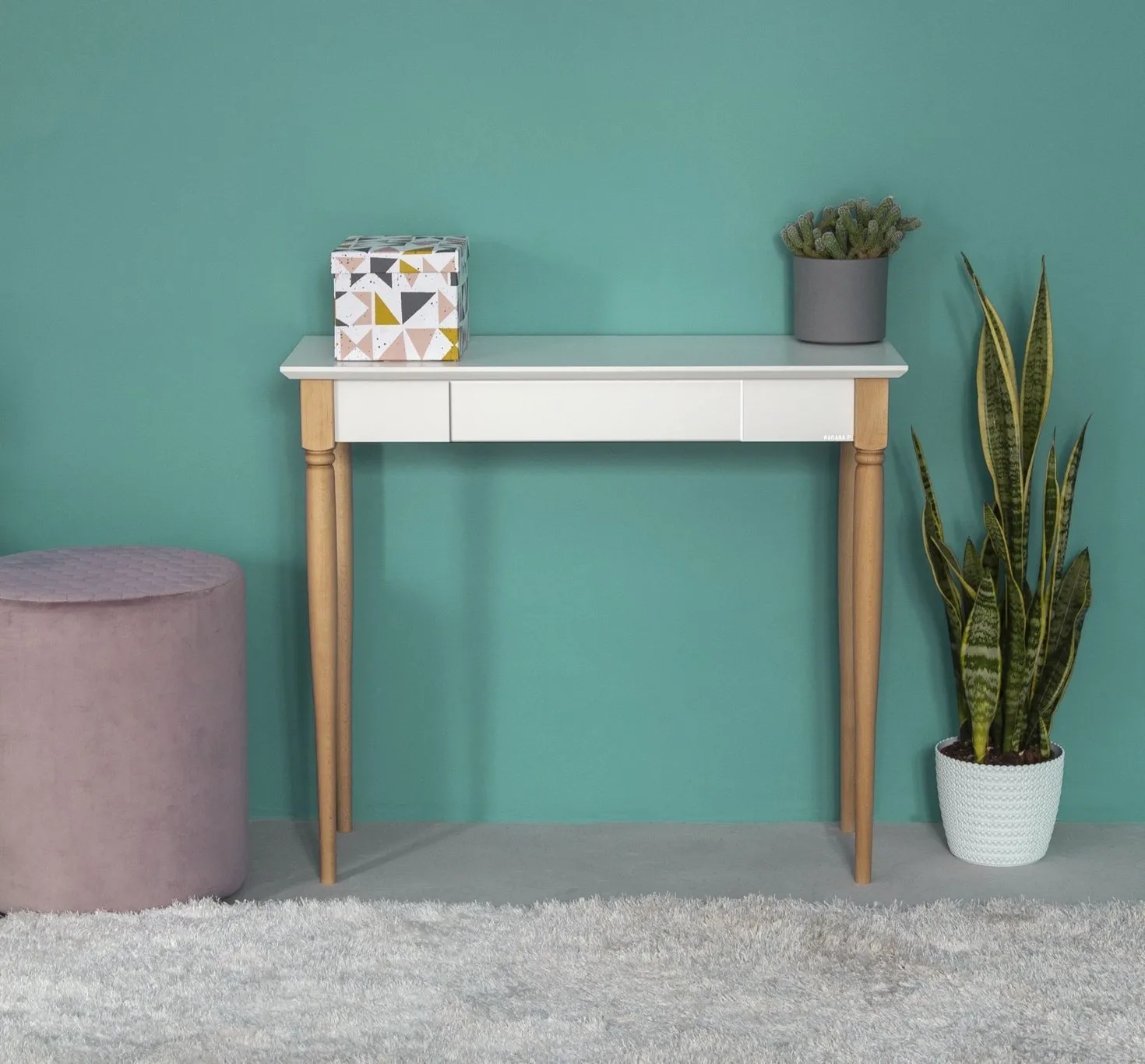 Biurko MAMO z Szufladą  65x40cm - Ciemnoszary / Czarne Nogi