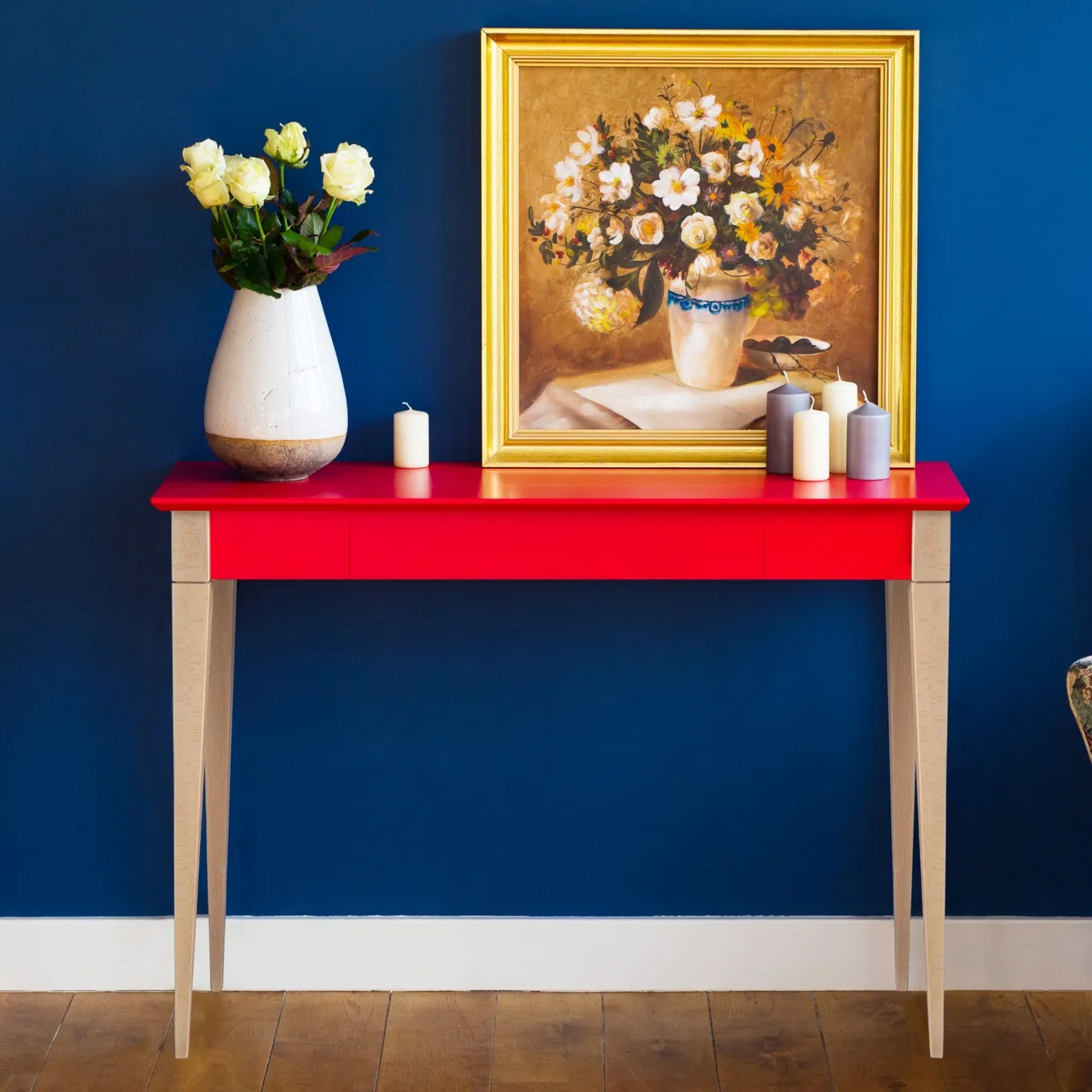 Biurko MIMO z Szufladą - 105x40cm Białe Nogi / Grafitowe