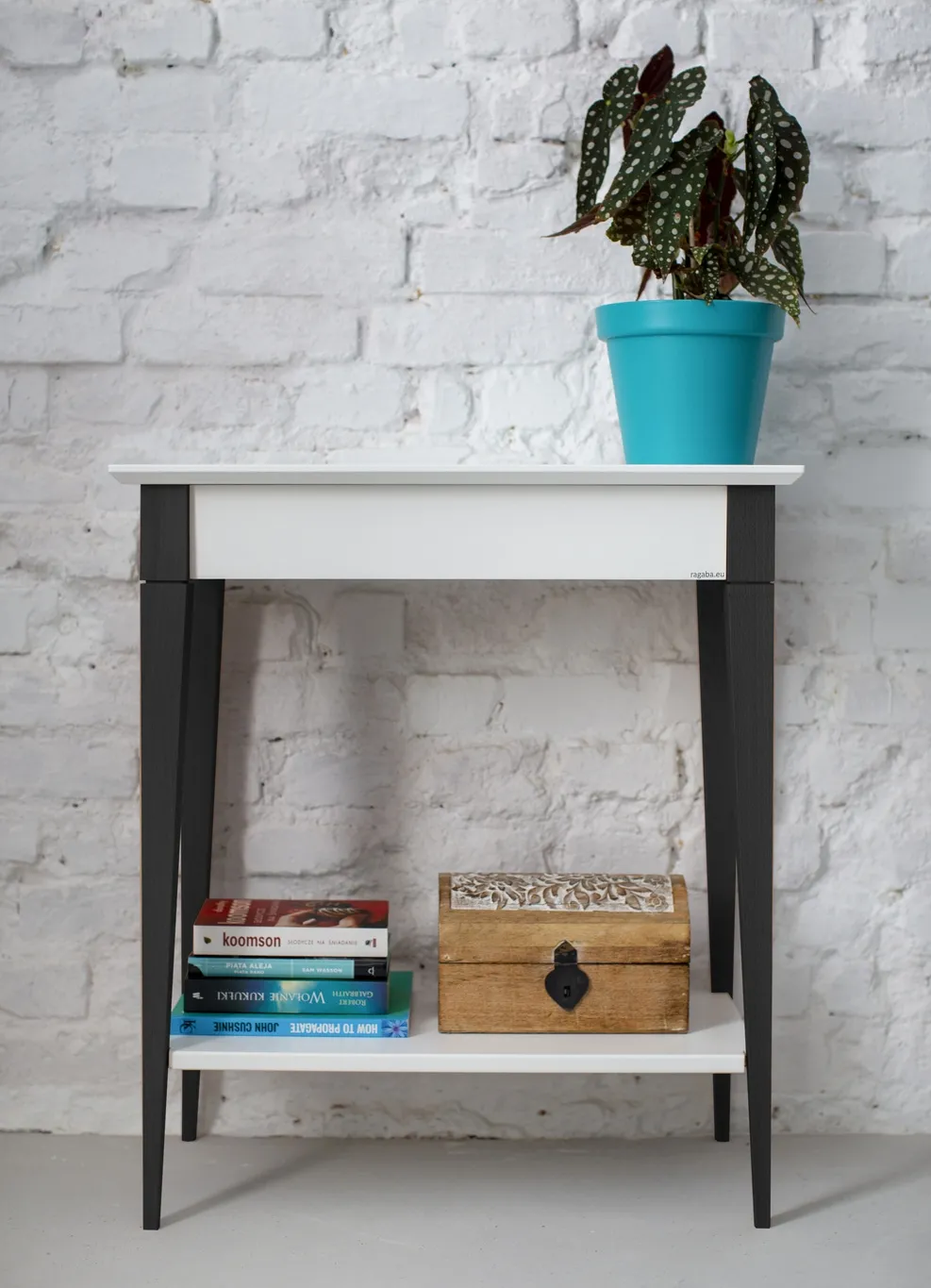 Konsola MIMO z Półką 85x35cm - Czarne Nogi / Petrol Blue