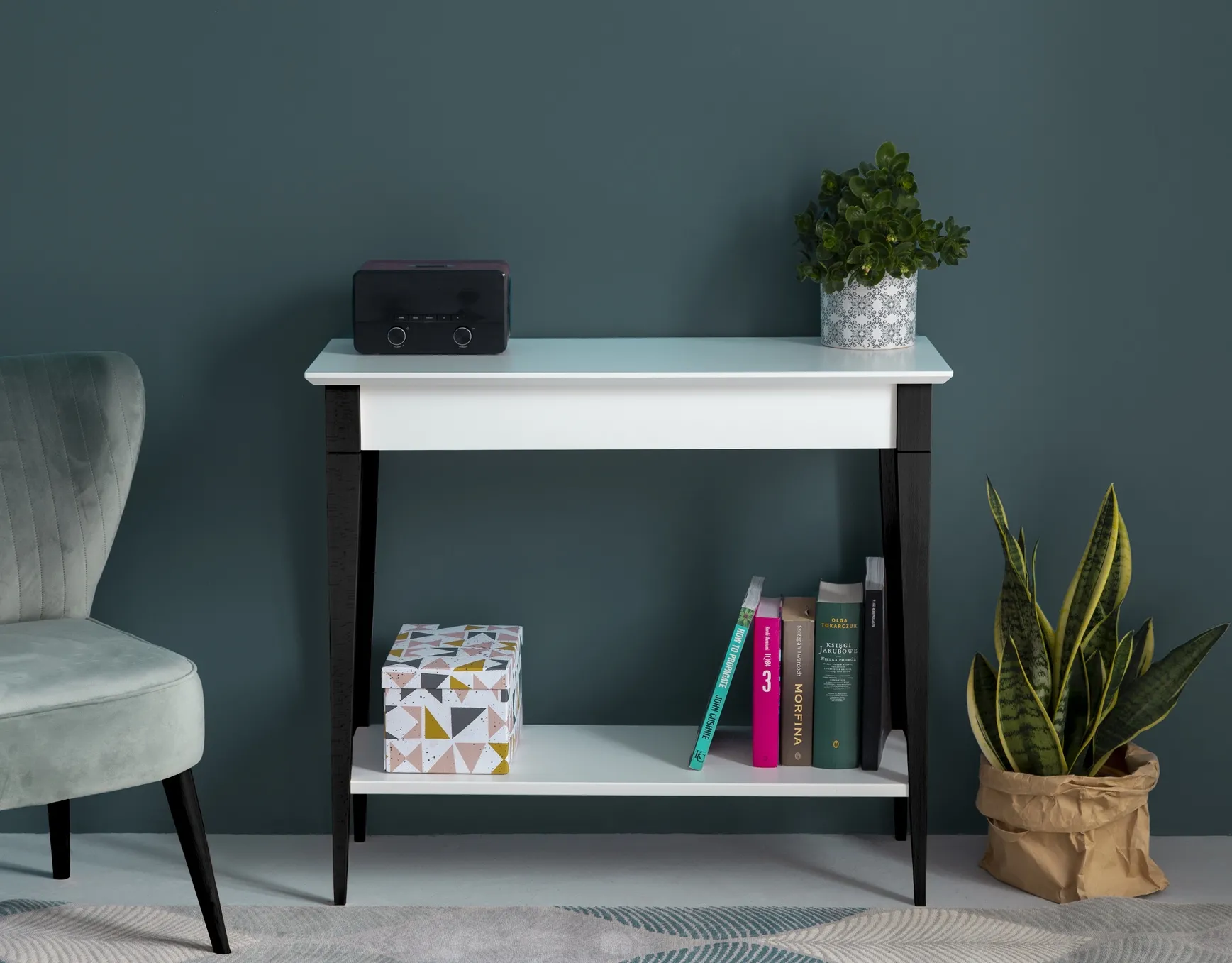 Konsola MIMO z Półką 105x35cm - Czarne Nogi / Różowa