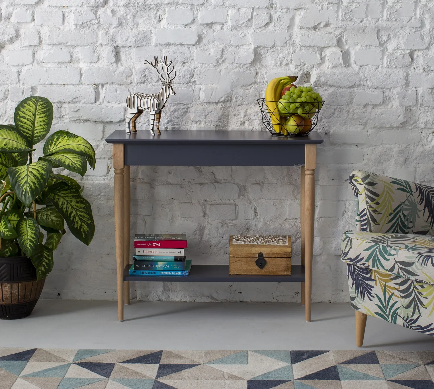 Stolik Typu Konsola MAMO 105x35cm Jasnoszara Czarne Nogi