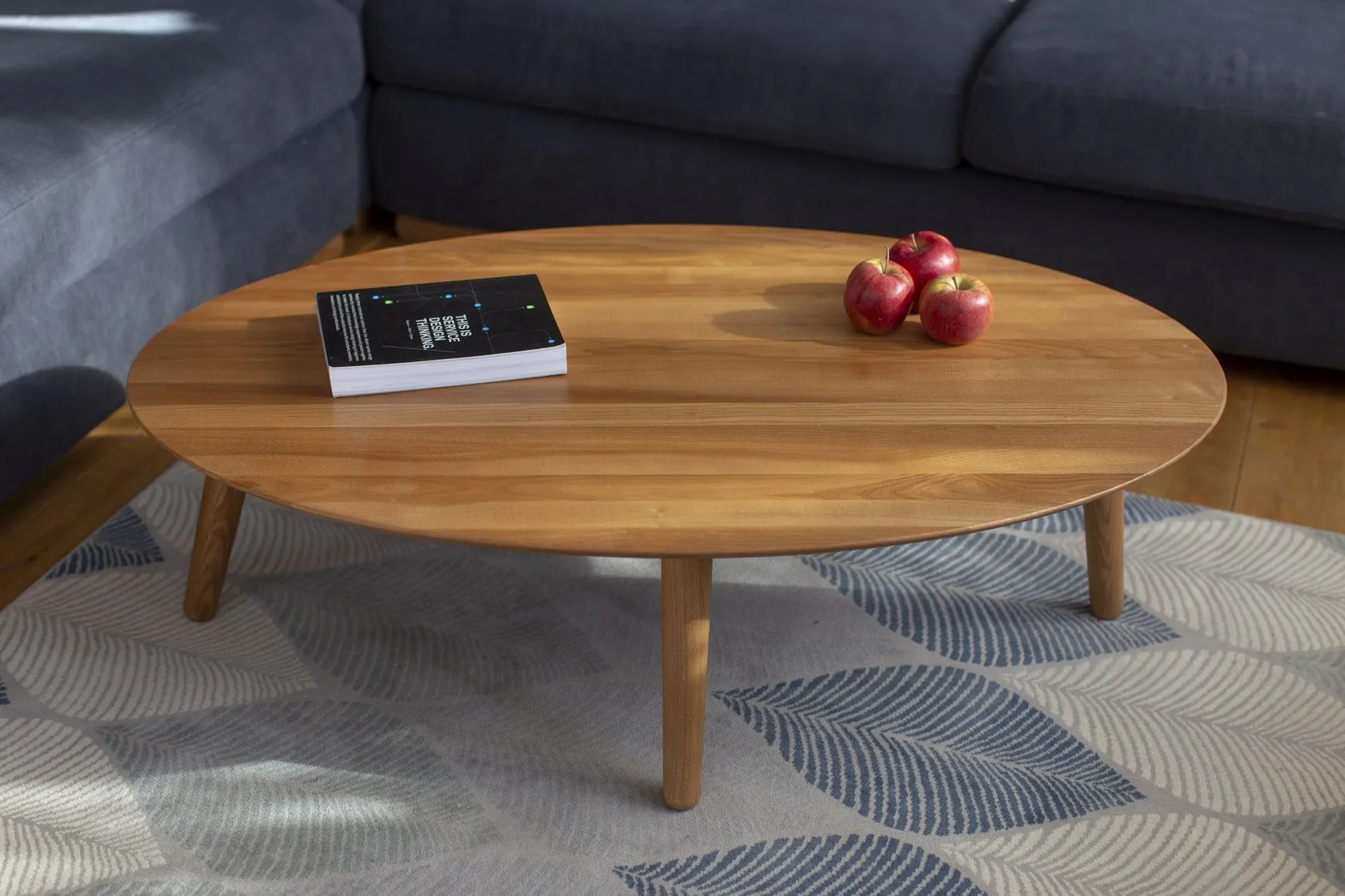 Owalny Stolik Kawowy Contrast OVO 110x70x45cm Dąb Czarne Nogi