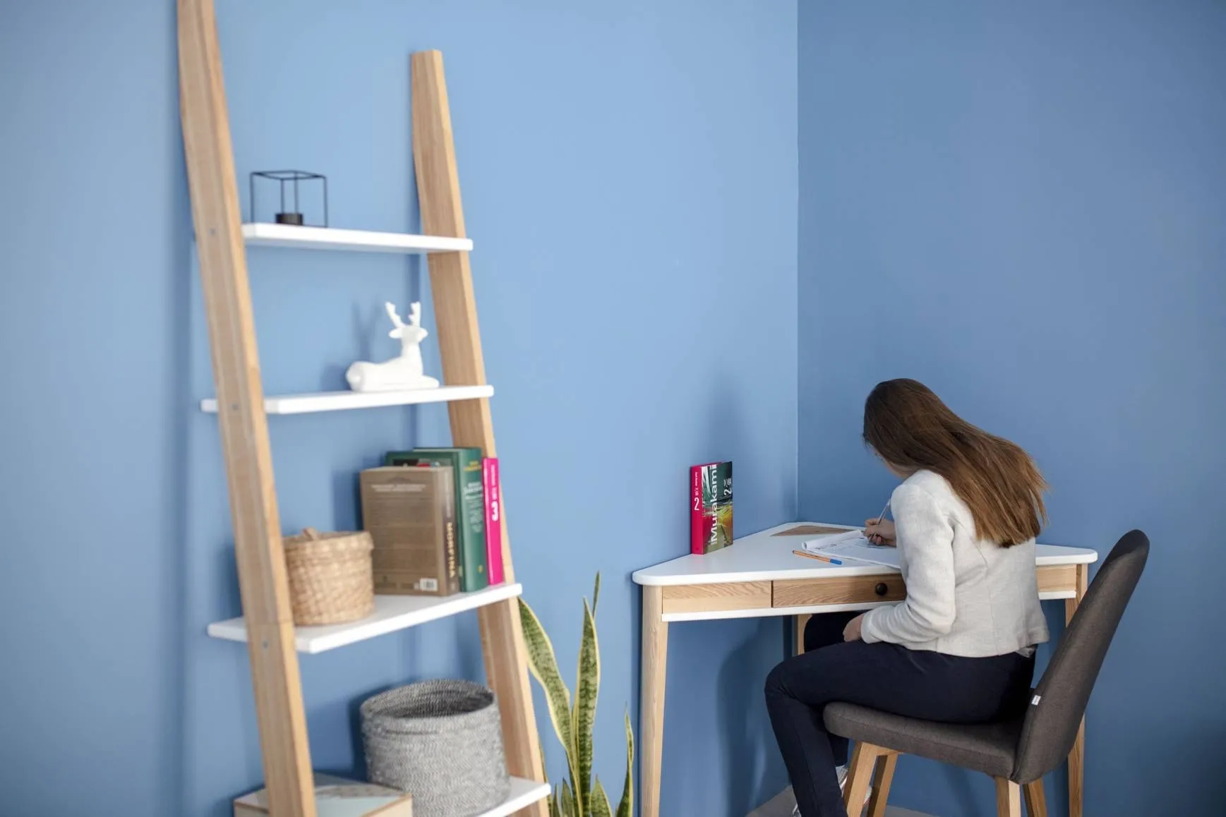 Biurko Narożne ASHME 114x85x85cm - Delikatny Niebieski