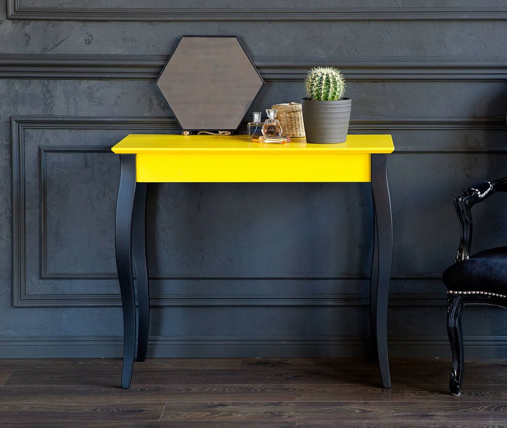 Konsola LILLO 85x35cm Czarne Nogi / Ciemna Cytryna