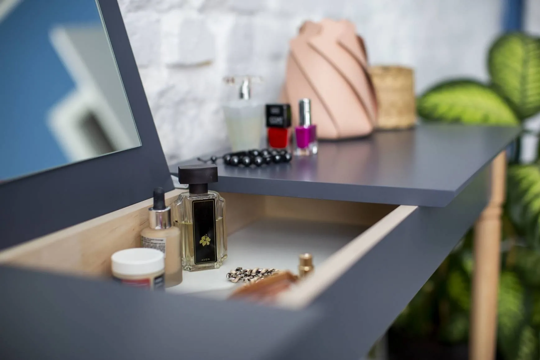 Toaletka MAMO z Lusterkiem 65x35cm Ciemny Koralowy