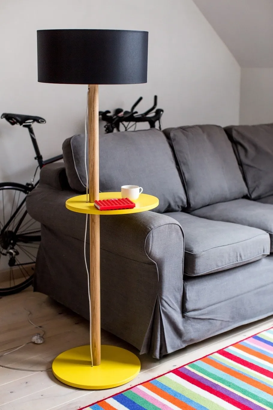 Lampa Podłogowa UFO 45x150cm - Ciemnoszara / Czarny Abażur