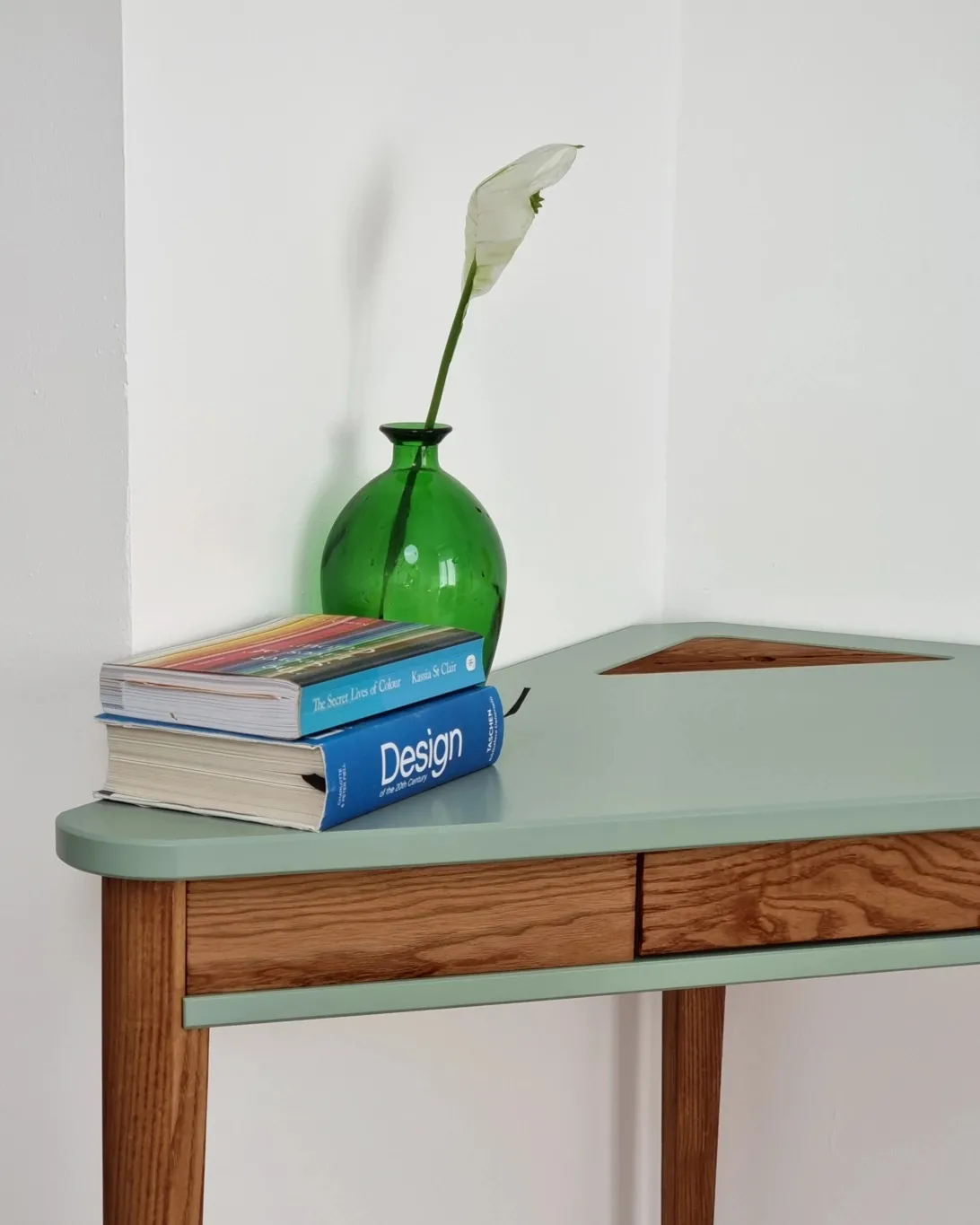 Biurko narożne ASHME 114x85x85cm, dąb, wapień