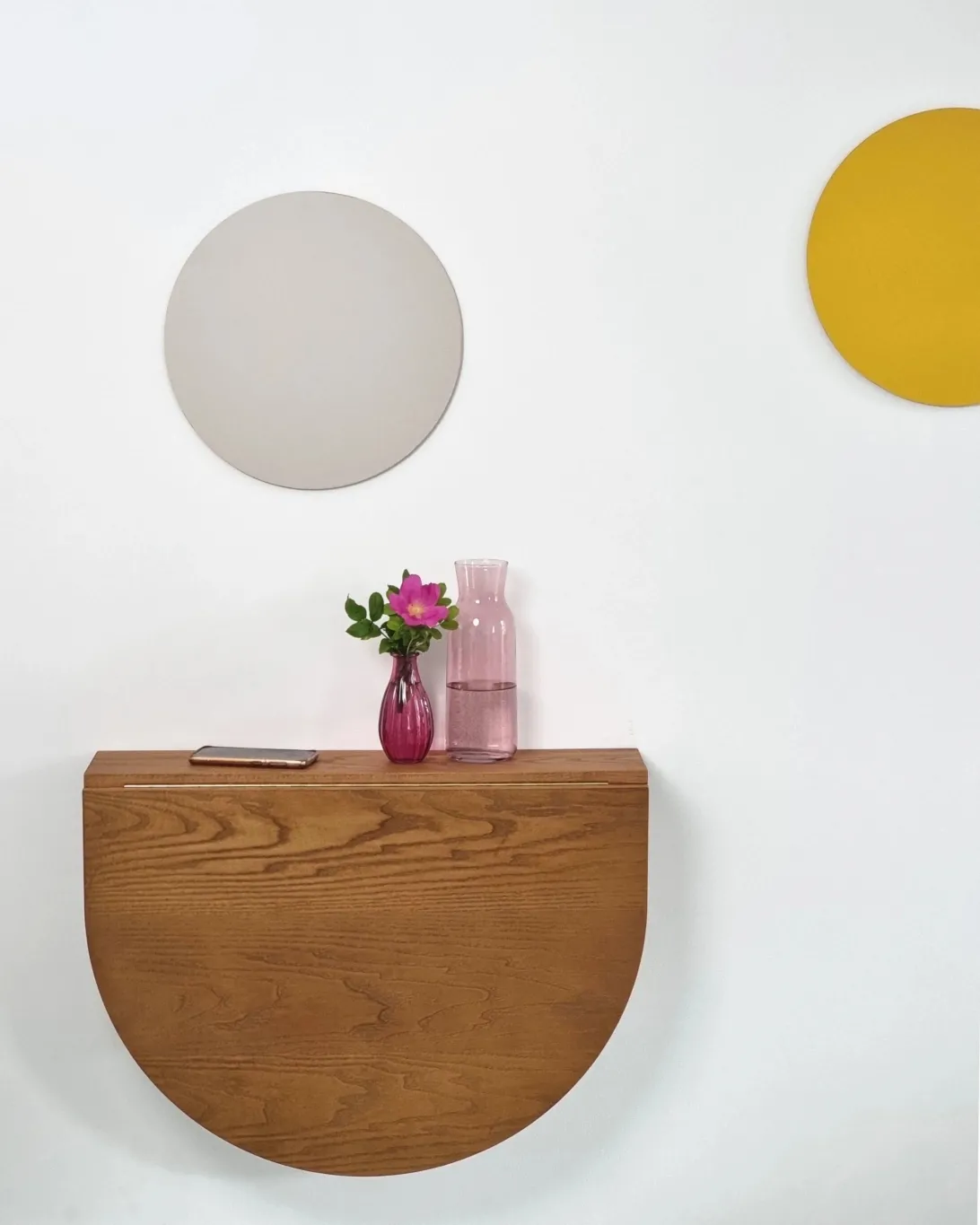 Półowalny Stół Ścienny Opadający KLAPP 65x70cm Czarny Jesion