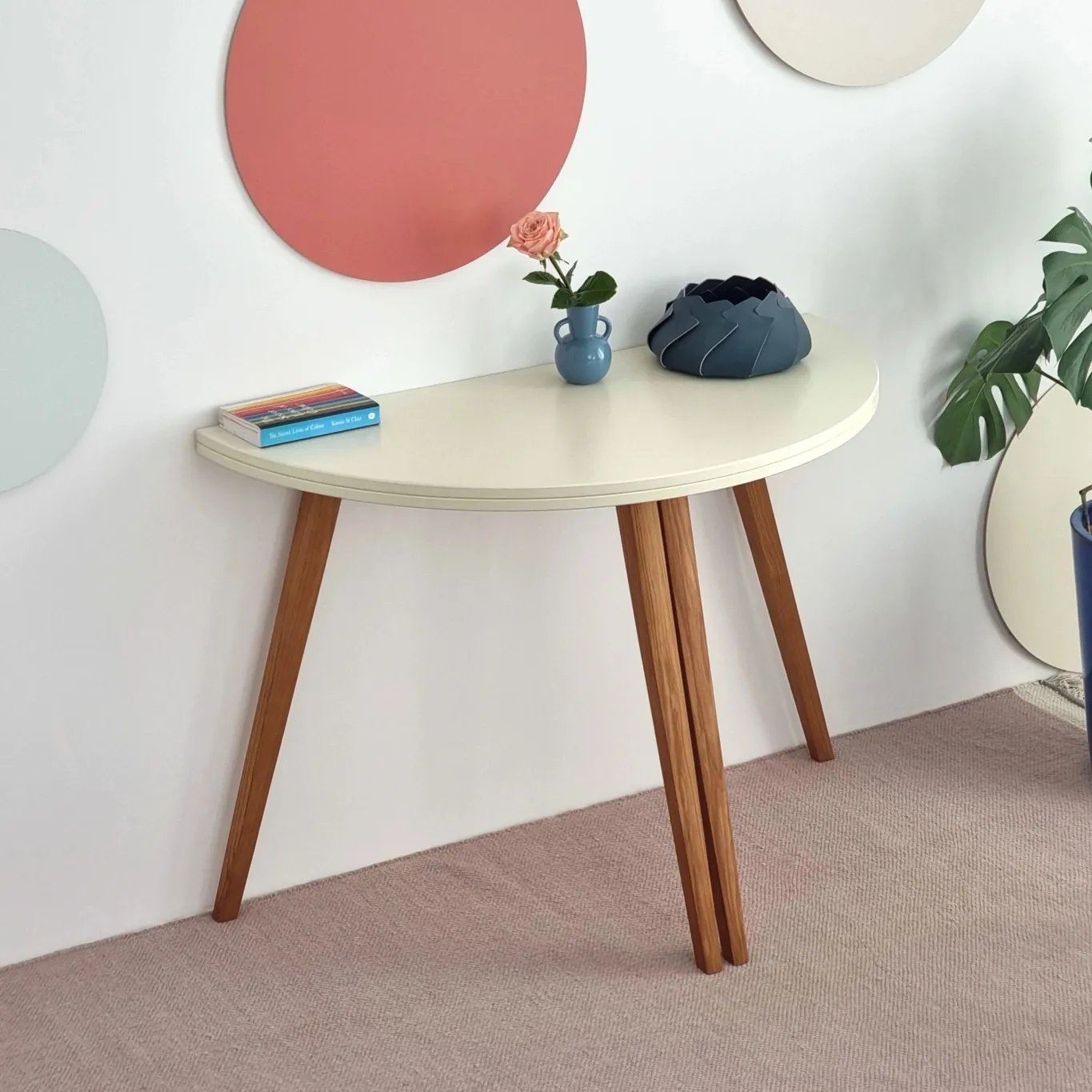 Półksiężycowy rozkładany stół MAWI śr. 110cm Biały Nogi Dąb