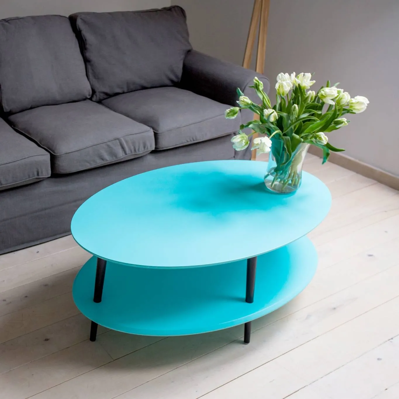 Stolik Kawowy OVO LOW 110x70cm - Turkus | Czarne Nogi