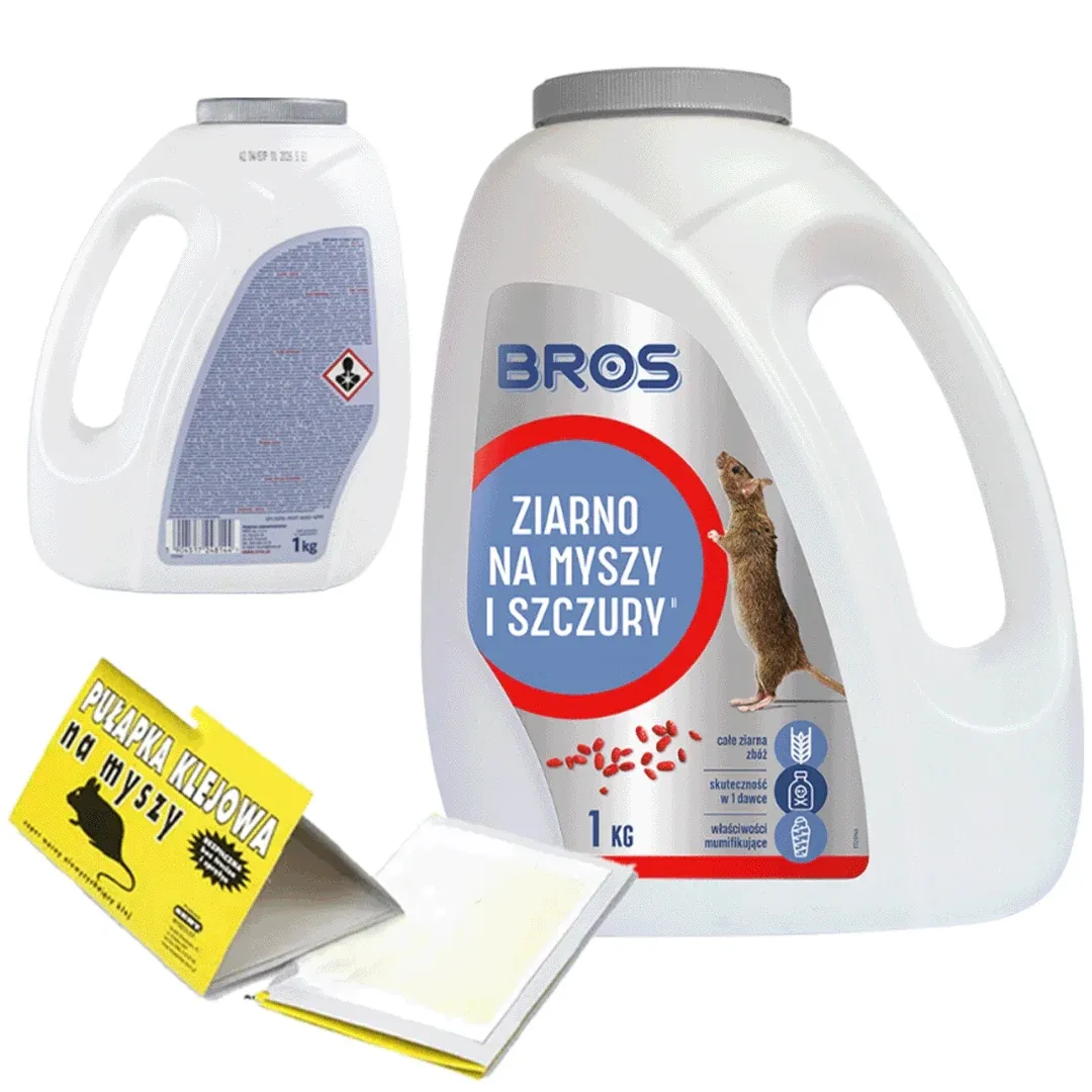 Ziarno na myszy, szczury BROS + pułapka klejowa na myszy SERT zestaw