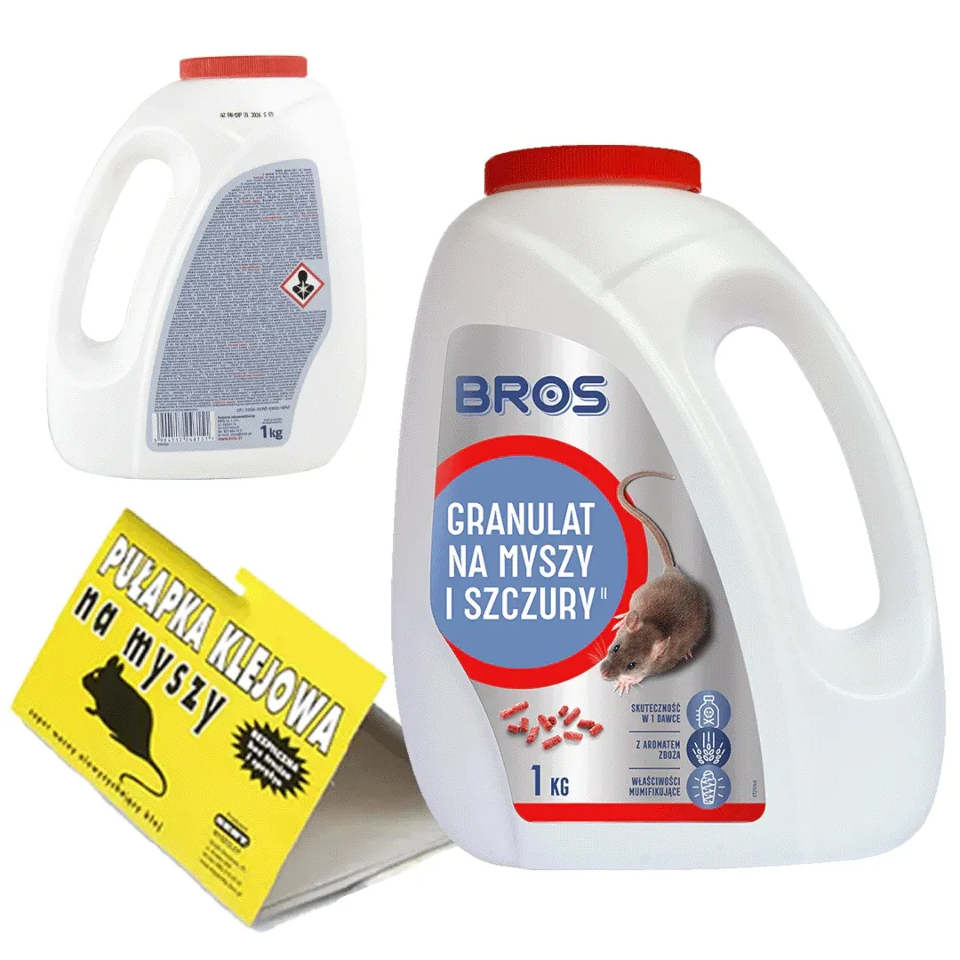 BROS granulat na myszy, szczury + pułapka klejowa na myszy SERT zestaw