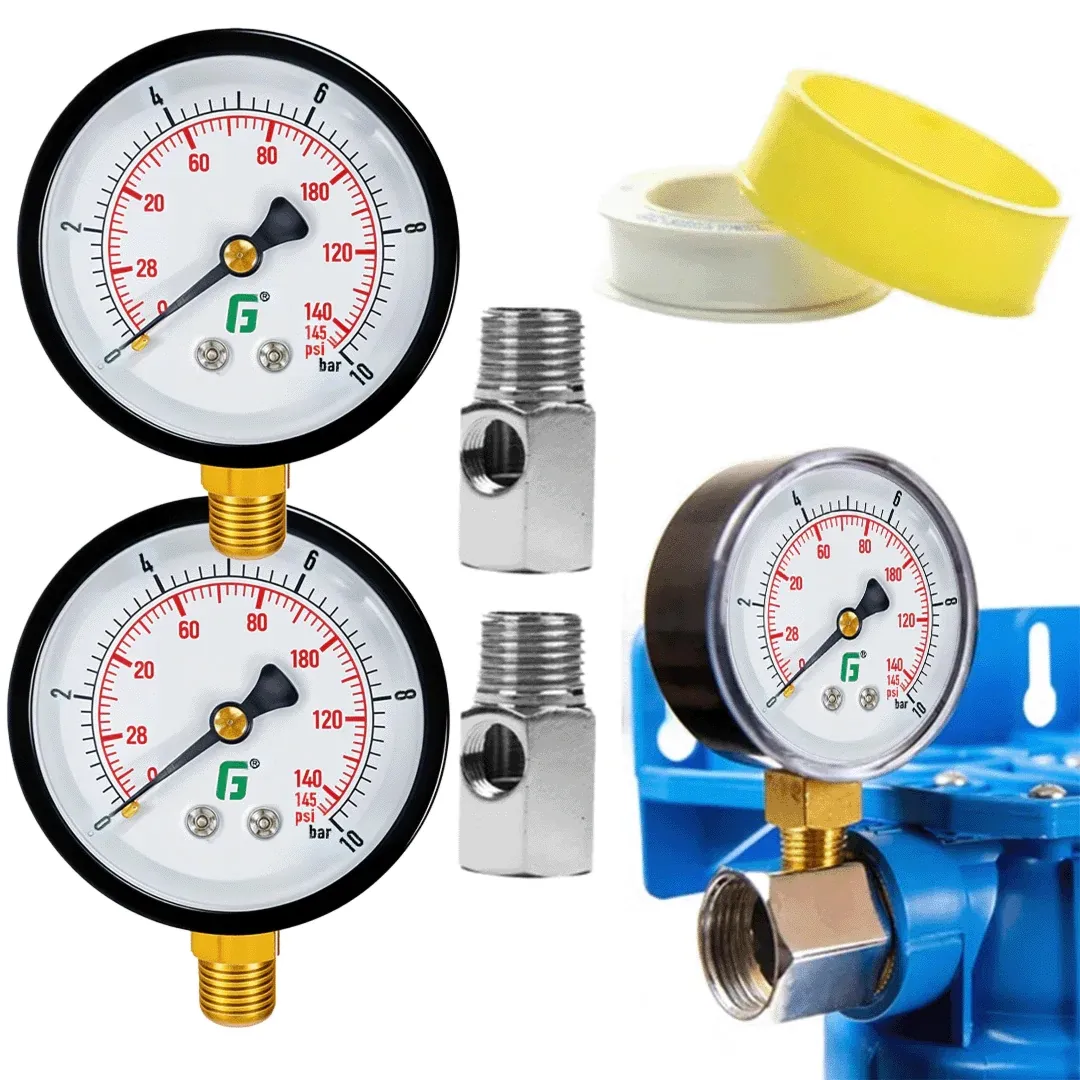 Zestaw do pomiaru ciśnienia manometry i przyłącza + taśma teflonowa 3/4"