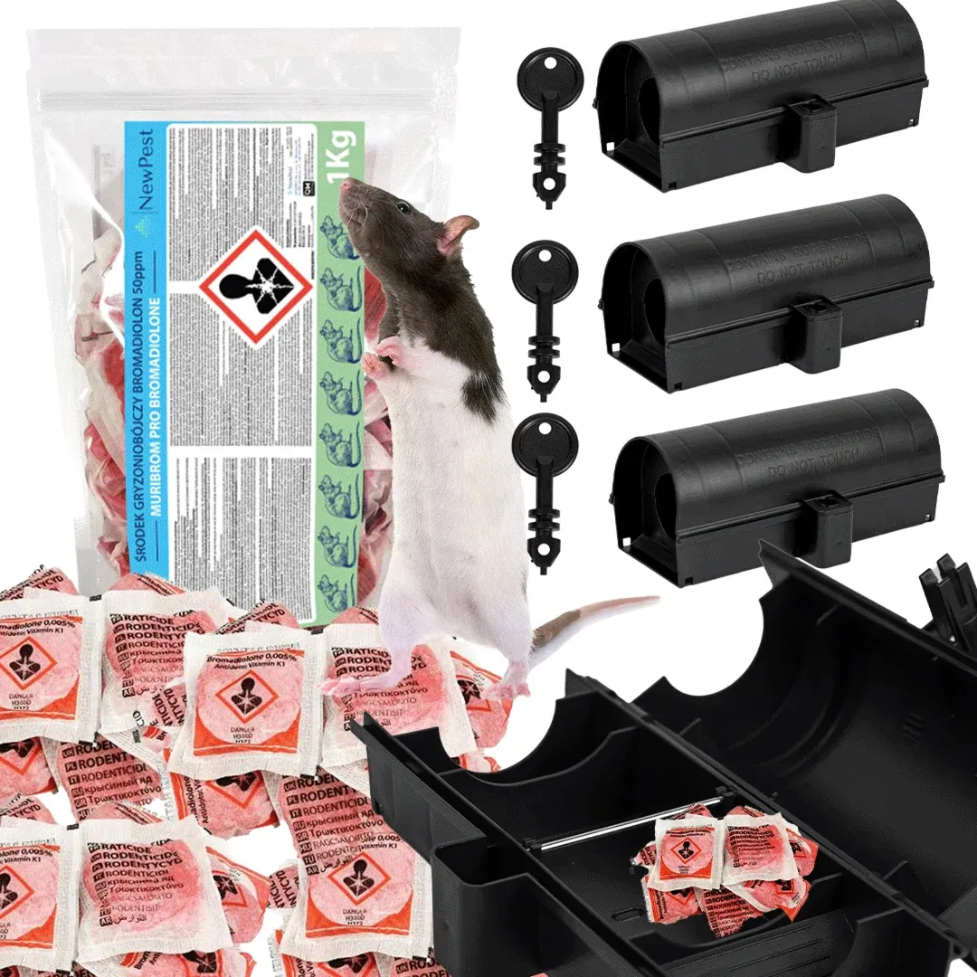 Trutka trucizna na szczury myszy pasta MURIBROM 1 kg + 3 szt karmnik deratyzacyjny