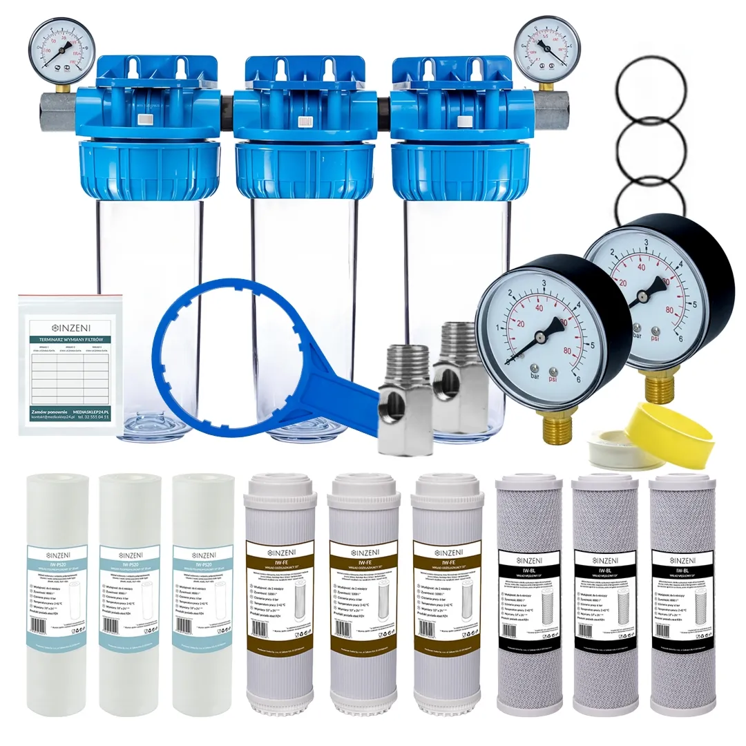 Filtr wody odżelaziający INZENI 9 filtrów+ MANOMETRY 3/4 cala