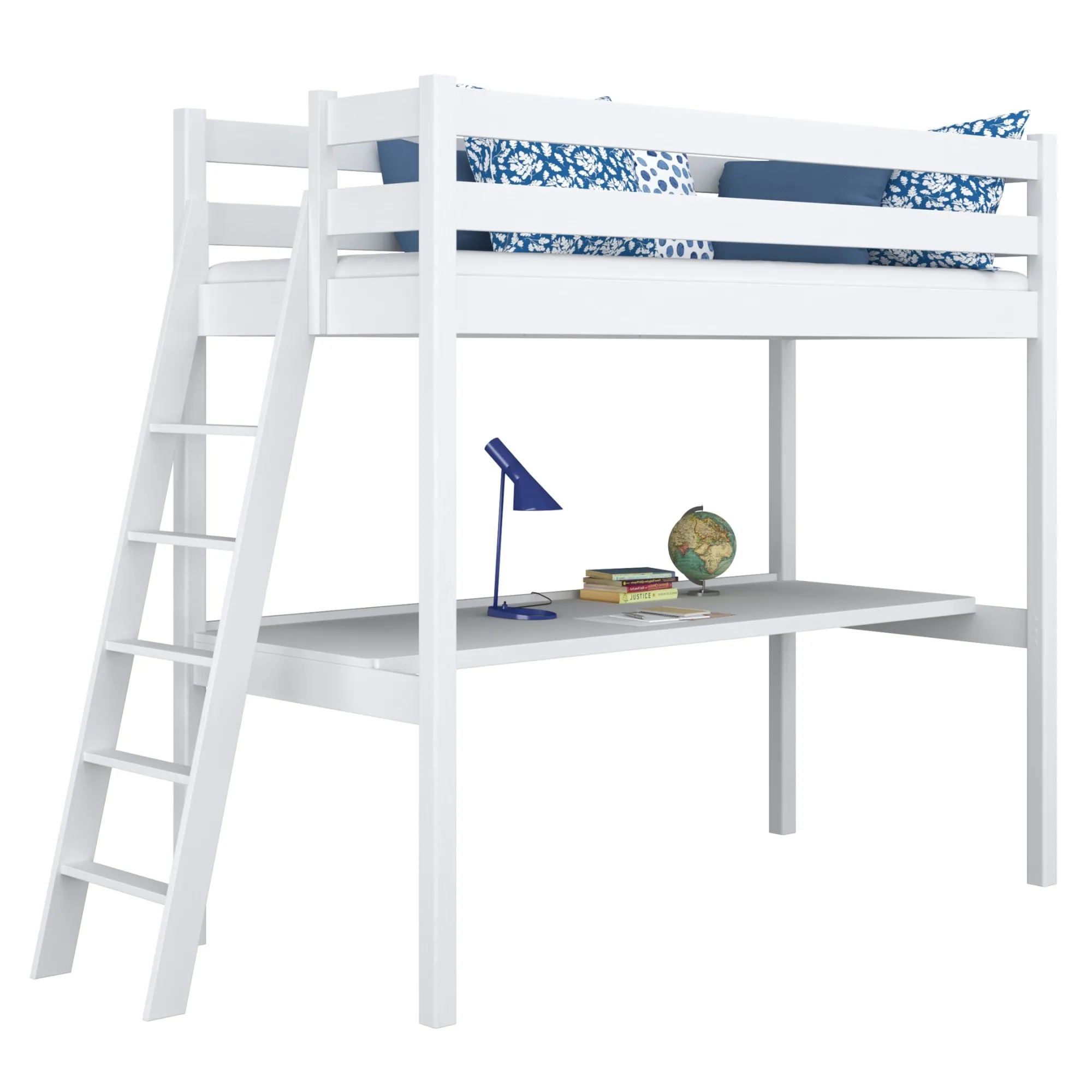 Drewniane łóżko na antresoli z biurkiem N02