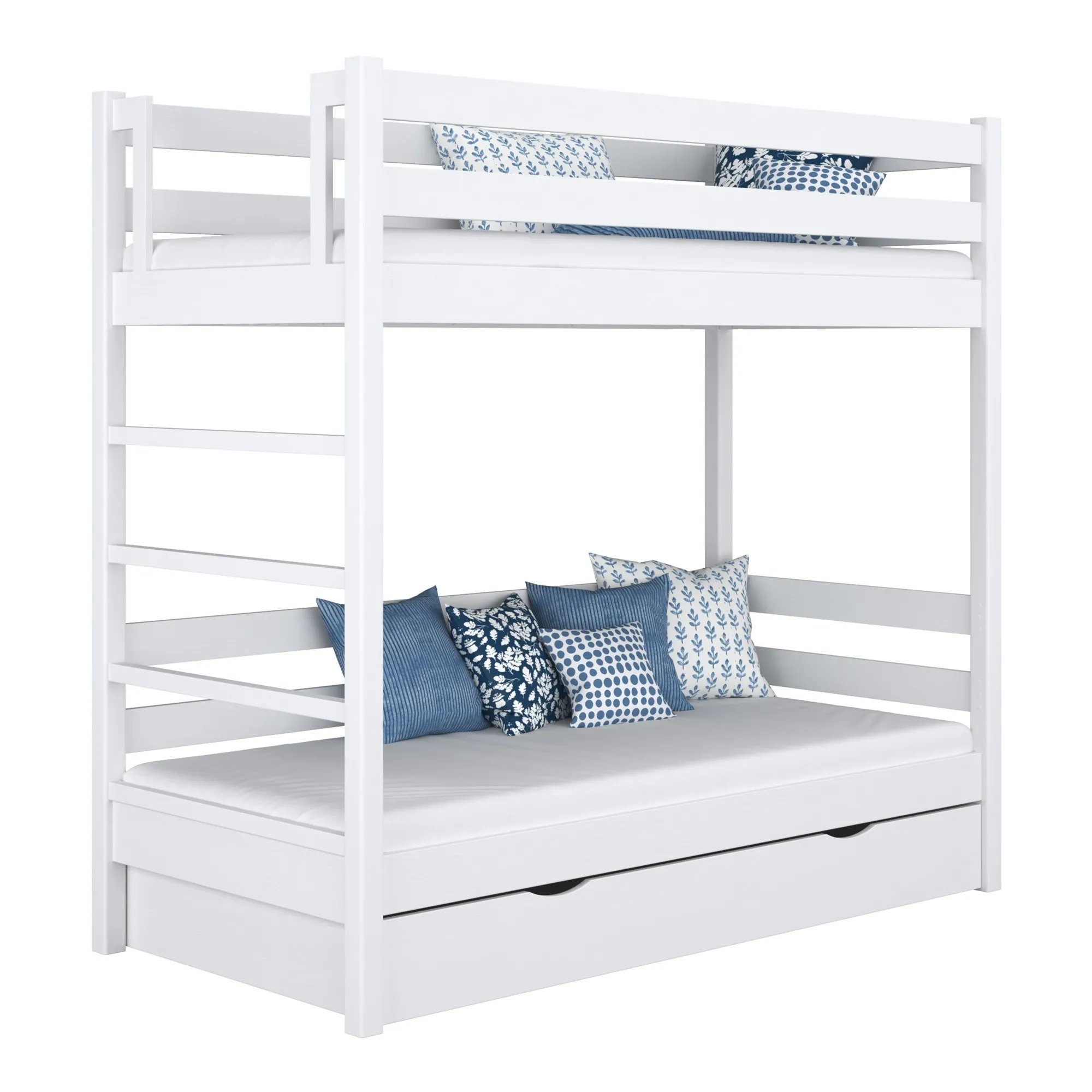 Drewniane łóżko piętrowe z szufladą N03