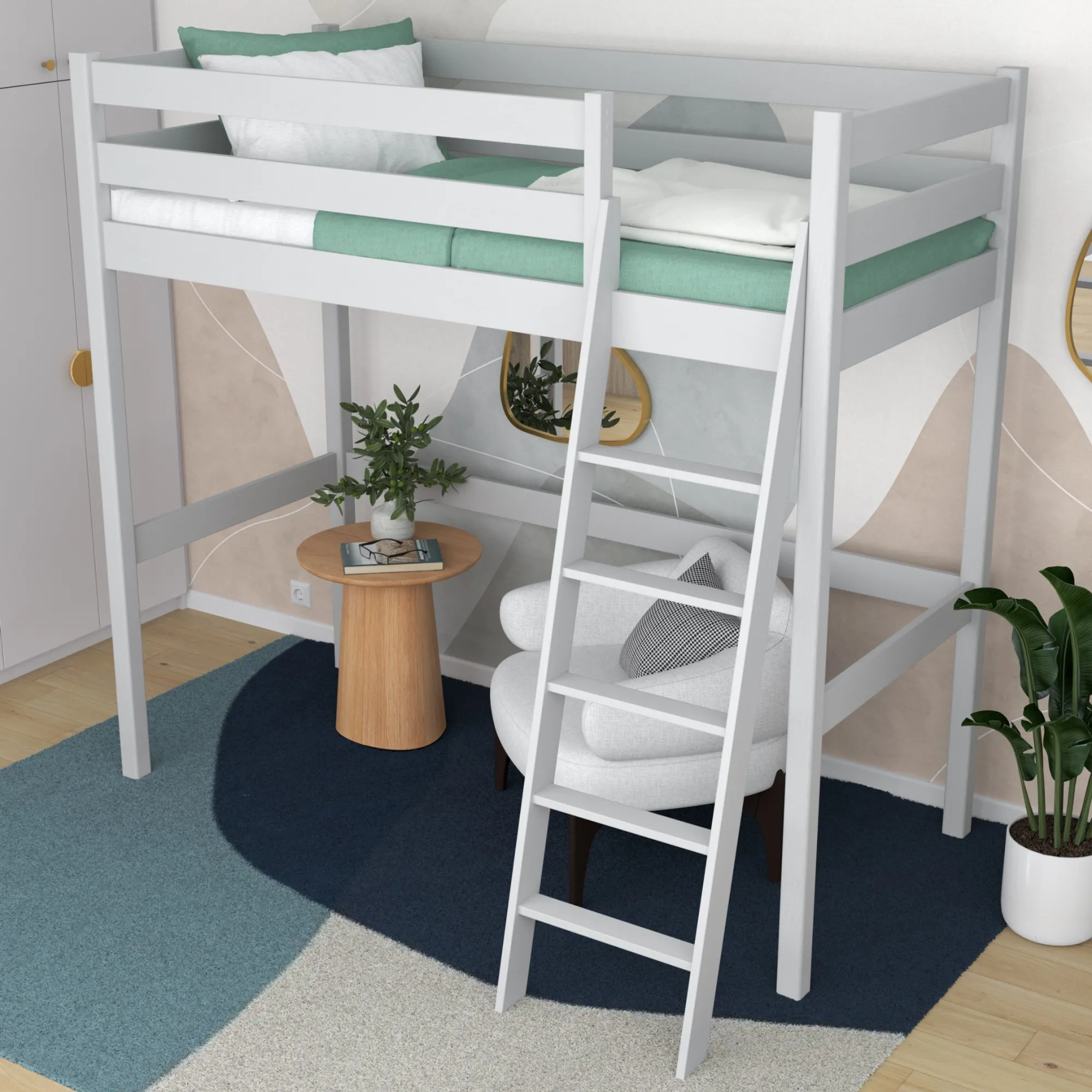 Drewniane łóżko na antresoli N03