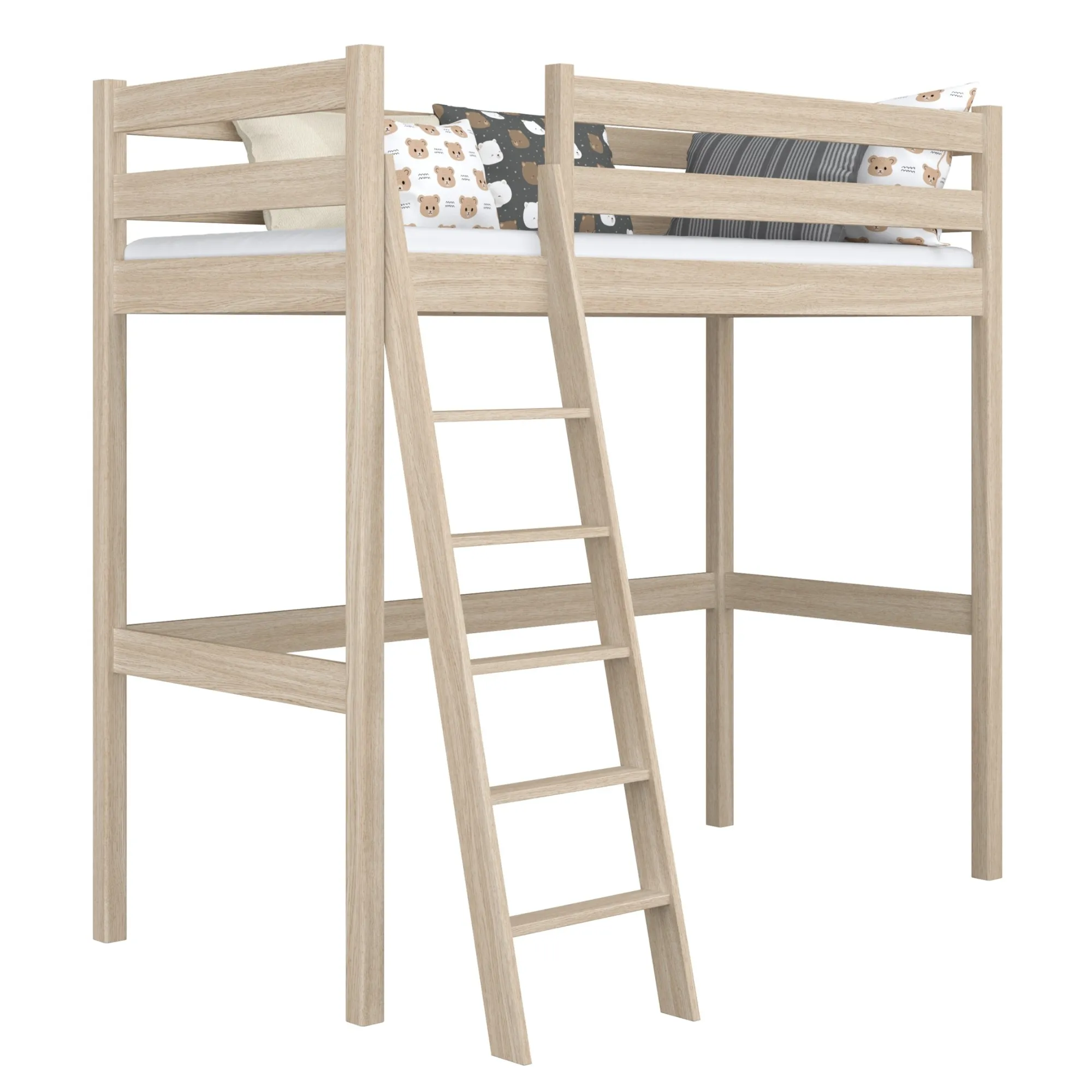 Dębowe łóżko na antresoli N03