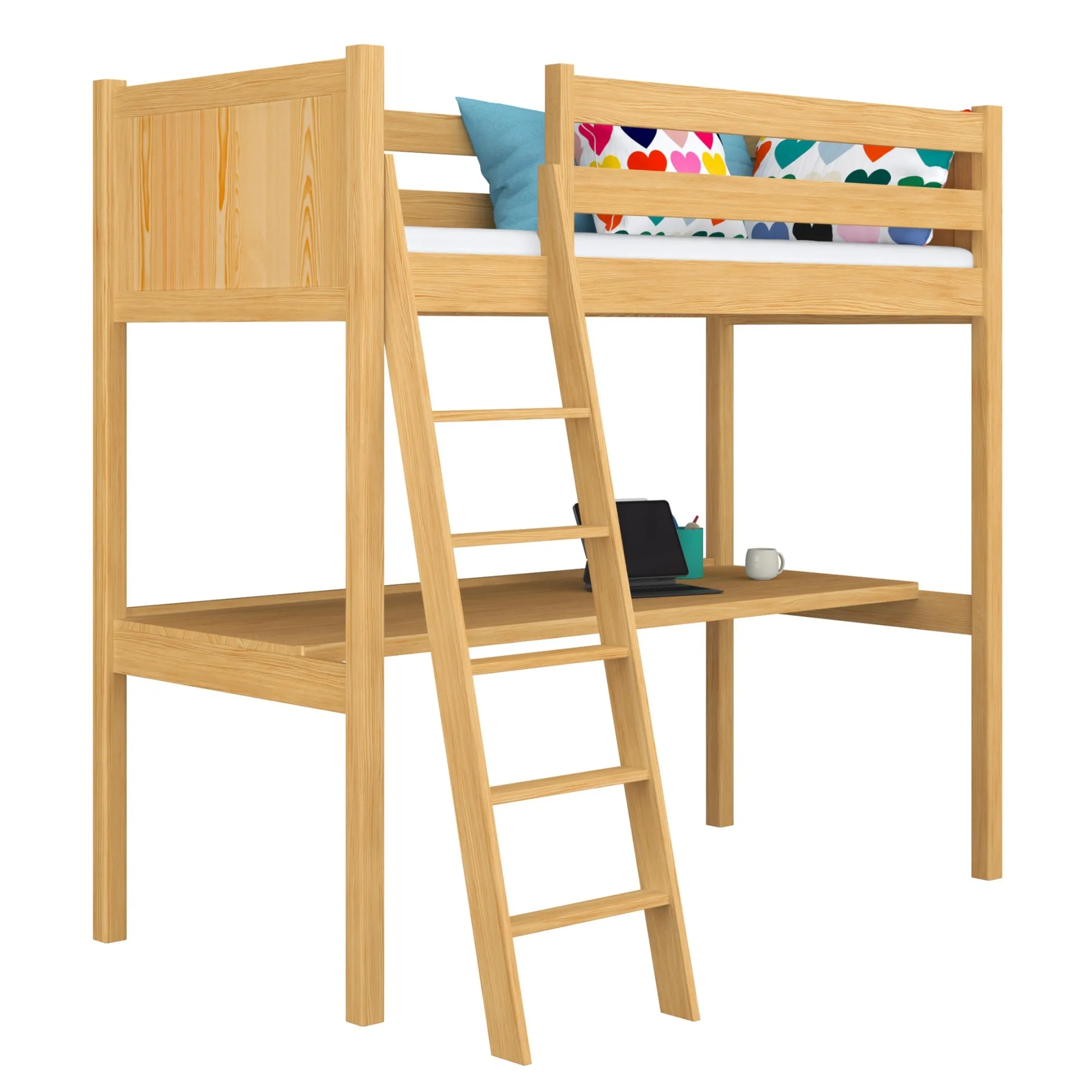 Sosnowe łóżko na antresoli z biurkiem N04