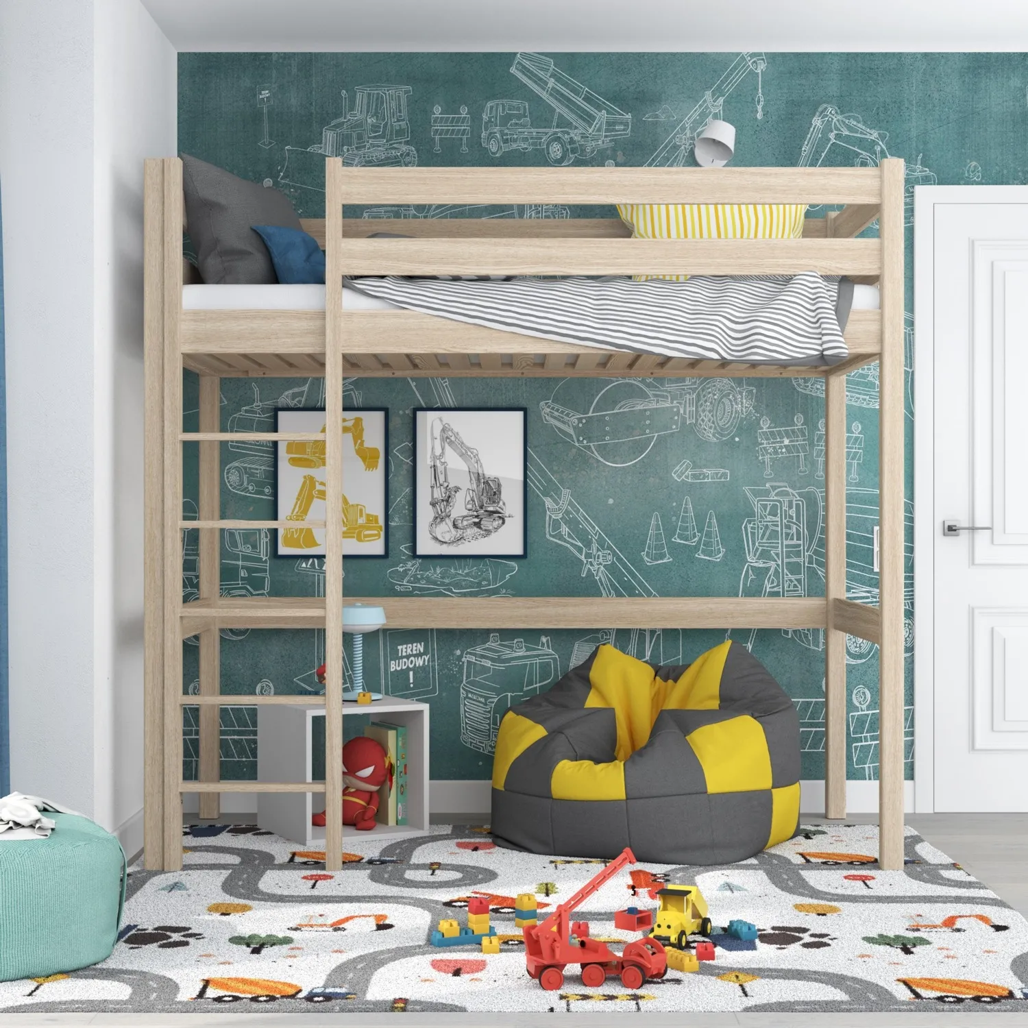 Dębowe łóżko na antresoli N05